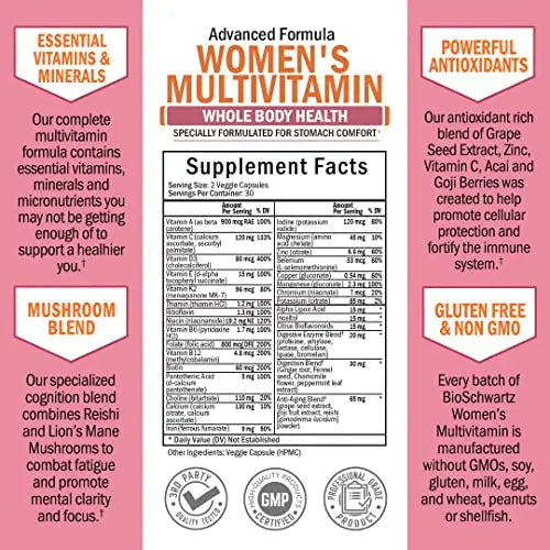 Multivitamin for Women with Vitamin D3 - Multivitamins for Bone Breast Skin Joint BioSchwartz Au supplements