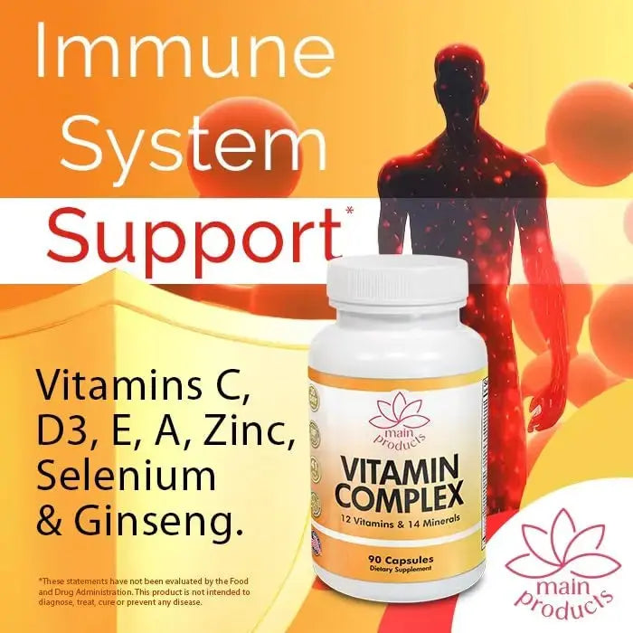 Vitamin Complex Multivitamins and Multiminerals - 12 Vitamins and 14 Minerals, Vitamin A C D3 E B1 B2 B3 B5 B6 B9 B12 H and Minerals Main Products Au supplements