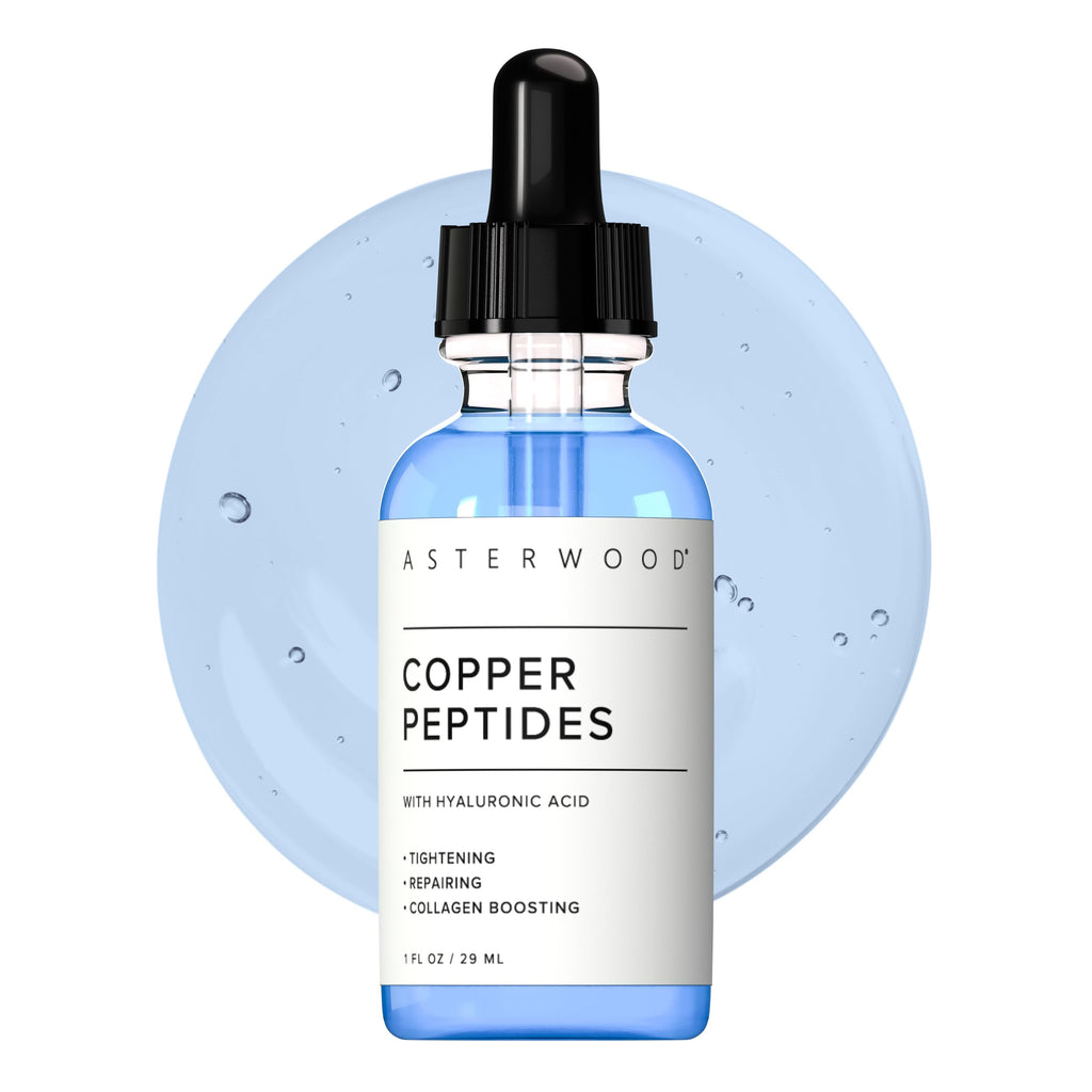 Asterwood Copper Peptides Serum for Face - with GHK-Cu Peptide and Hyaluronic Acid - Anti-Aging Facial Serum - 1 Fl Oz