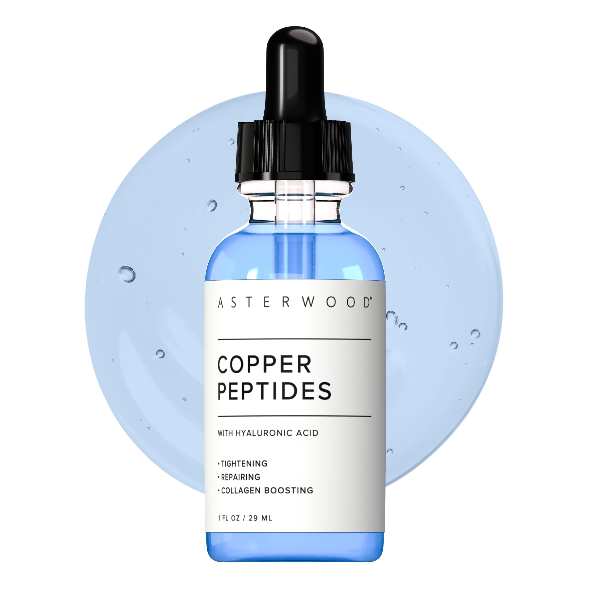 Asterwood Copper Peptides Serum for Face - with GHK-Cu Peptide and Hyaluronic Acid - Anti-Aging Facial Serum - 1 Fl Oz