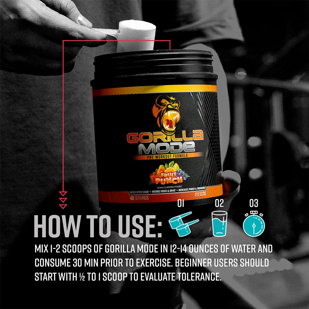 Gorilla Mode Pre Workout - Massive Pumps · Laser Focus · Energy · Power - L-Citrulline, Creatine, L-Tyrosine, Betaine, Hydroprime®, Alpha-GPC, 400mg Caffeine, Huperzine A - 792g (Rocket Frost)