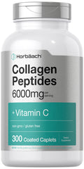 Horbäach Collagen Peptides 6000mg | 300 Caplet Pills | with Vitamin C | Hydrolyzed Collagen Supplement | Non-GMO, Gluten Free Horbäach Au supplements