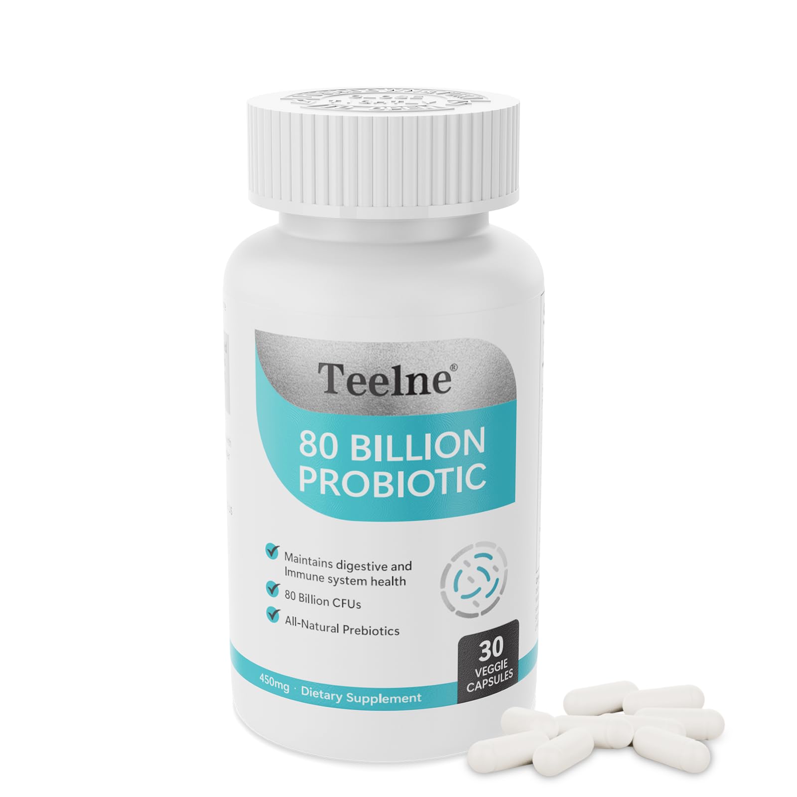 Teelne Probiotics 80 Billion CFU - 10 strains, Prebiotic+ Probiotics Support Digestive & Gut Health, Bloating & Constipation Relief, 30 Capsules (30-Day Supply) Teelne Au supplements