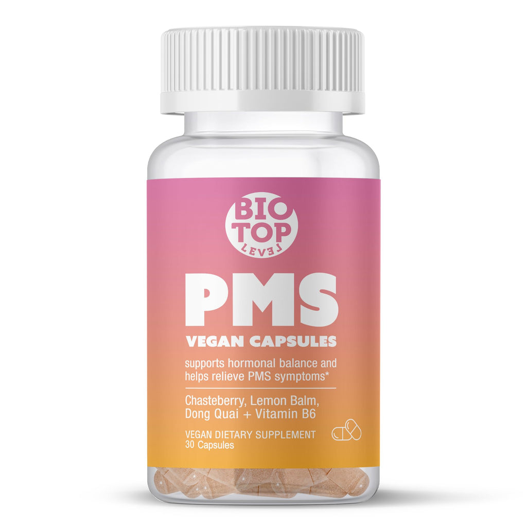 BIOTOPLEVEL PMS Support Supplement for Women & PMS Relief, Hormone Balance & Menstrual Period Relief for Cramps, Bloating & Mood Swings with Chasteberry, Vitamin B6, Lemon Balm, Dong Quai, 30 Count BIOTOPLEVEL Au supplements