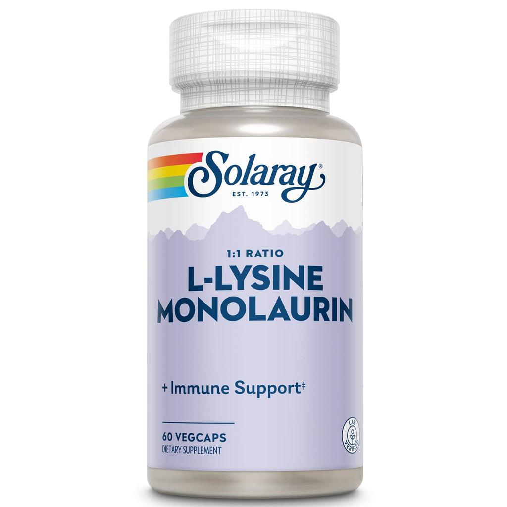 SOLARAY L-Lysine Monolaurin Immune Support Supplement, 1:1 Ratio for Immune System Function, 500 mg Each, 60-Day Money Back Guarantee