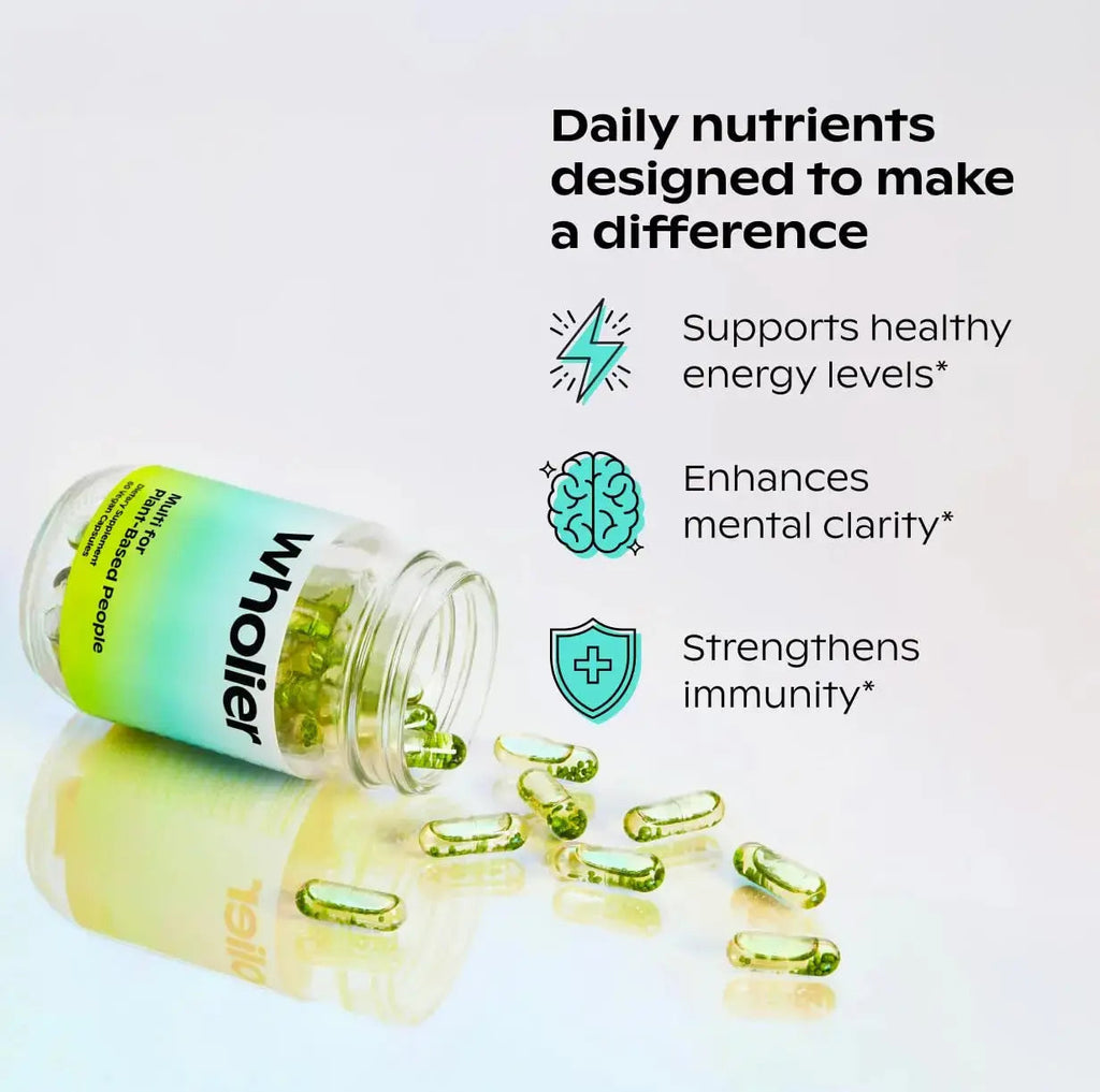 wholier Plant Based Multivitamin Vegan Omega-3 DHA EPA, Vitamin D, B12, Zinc, Vitamin K2, Iron, Iodine, Selenium wholier Au supplements