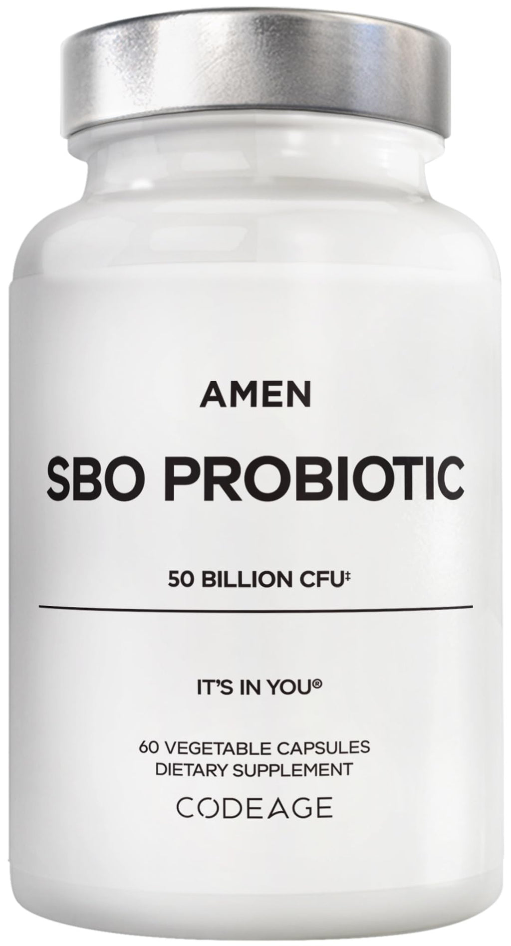 Amen Probiotics Supplement, SBO Probiotic and Organic Prebiotics, 50 Billion CFUs, Shelf Stable, No Refrigeration Required, Flora Daily Probiotic Formula for Women & Men