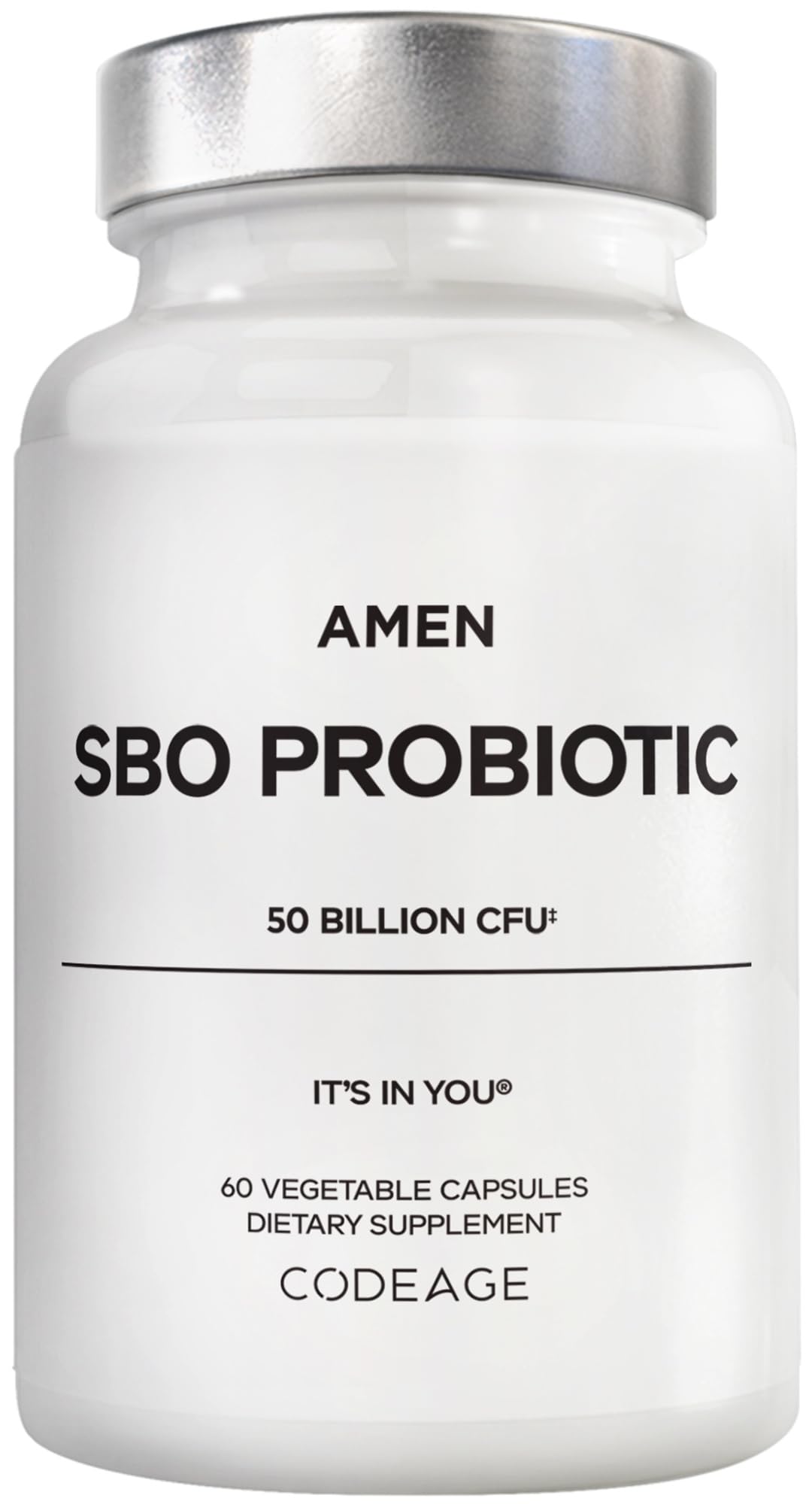 Amen Probiotics Supplement, SBO Probiotic and Organic Prebiotics, 50 Billion CFUs, Shelf Stable, No Refrigeration Required, Flora Daily Probiotic Formula for Women & Men