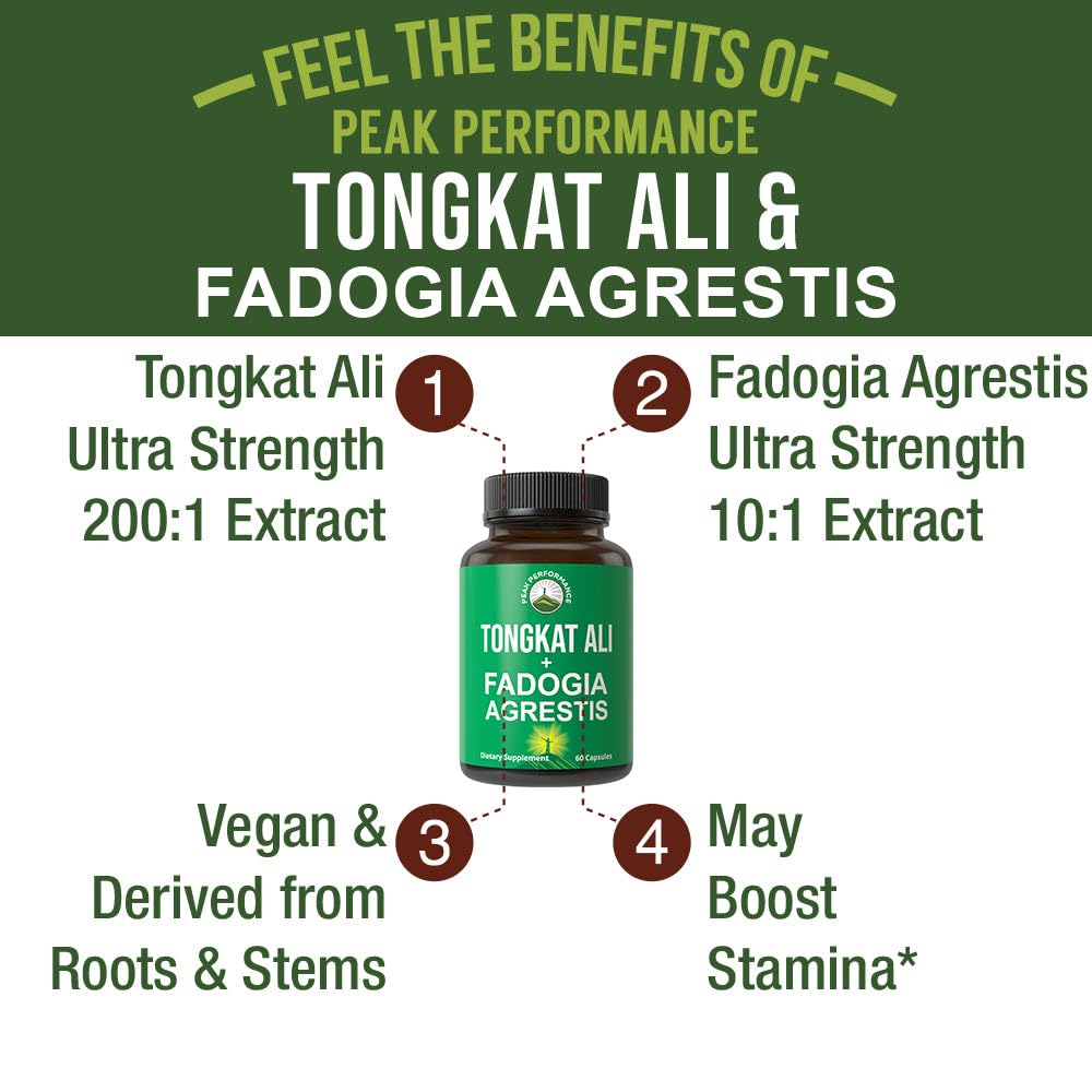 Tongkat Ali + Fadogia Agrestis 2-in-1 T Supplement for Men. Ultra High Strength Tongkat-Ali Longjack Extract + Fadogia Agrestis Extract. Vegan Capsules. Support Natural Energy. USA Tested Pills Peak Performance Au supplements