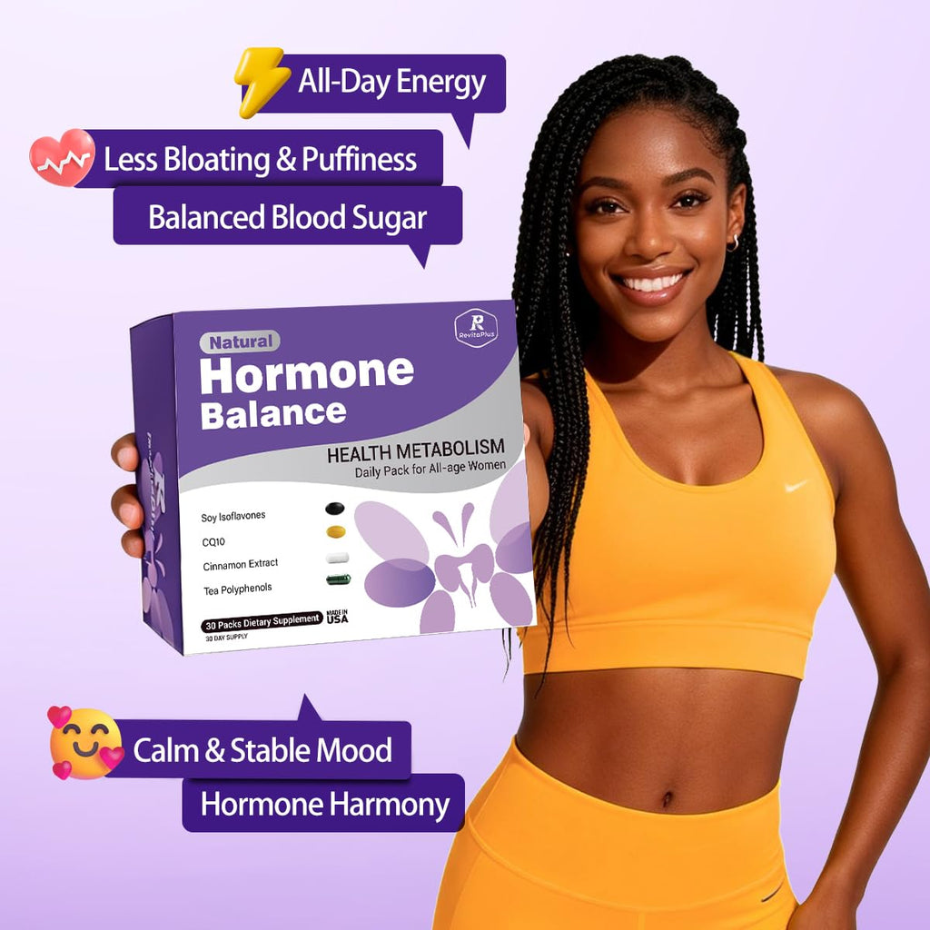 Natural Hormone Balance for Women, Menopause Supplements for Women with Evening Primrose Oil,CoQ10,Soy Isoflavones, Daily Pack Supports Peri+Menopause+Post, PMS,Metabolism,Mood,Energy 30Packs RevitaPlus Au supplements