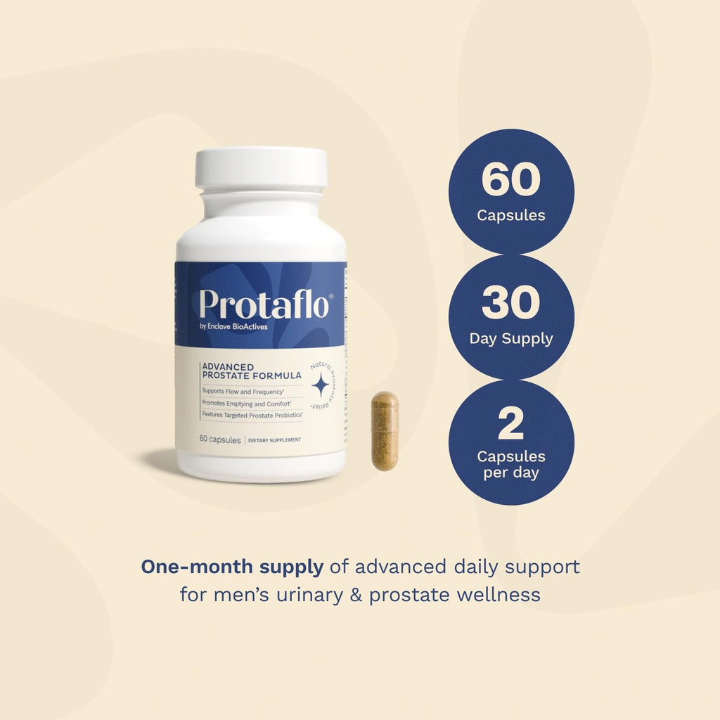 Protaflo Prostate Supplements for Men - Supports Urinary Flow & Bladder Control | Probiotics + Black Walnut, Nettle, Turmeric, Lycopene, Pumpkin Seed