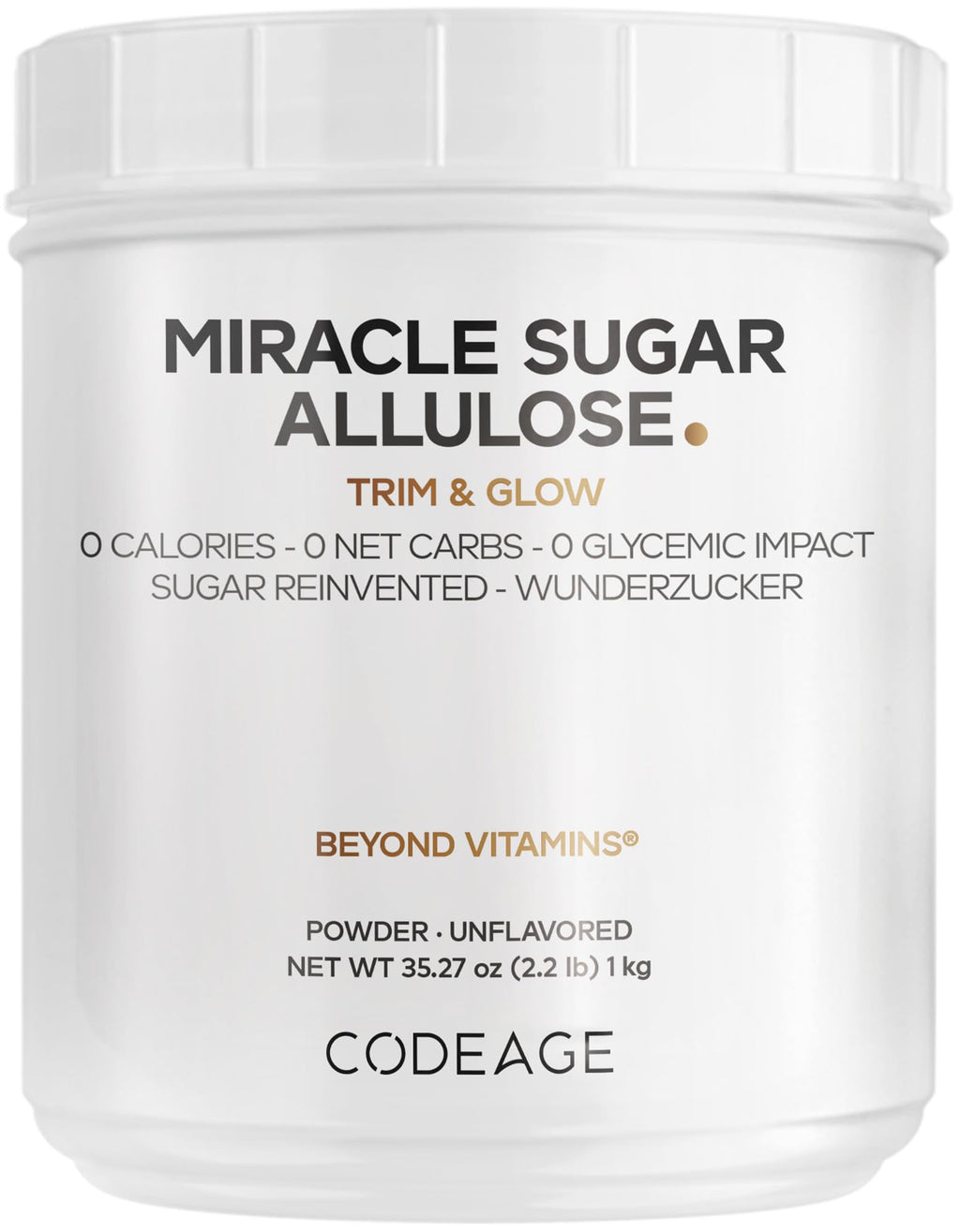 Codeage Miracle Sugar Allulose Powder - All-purpose Zero Calorie Allulose Sweetener, +3 Month Supply - 0 Net-Carbs - Rare Sugar Alternative to Stevia, Aspartame & Liquid - Non-GMO - 35.27 Oz Codeage Au supplements