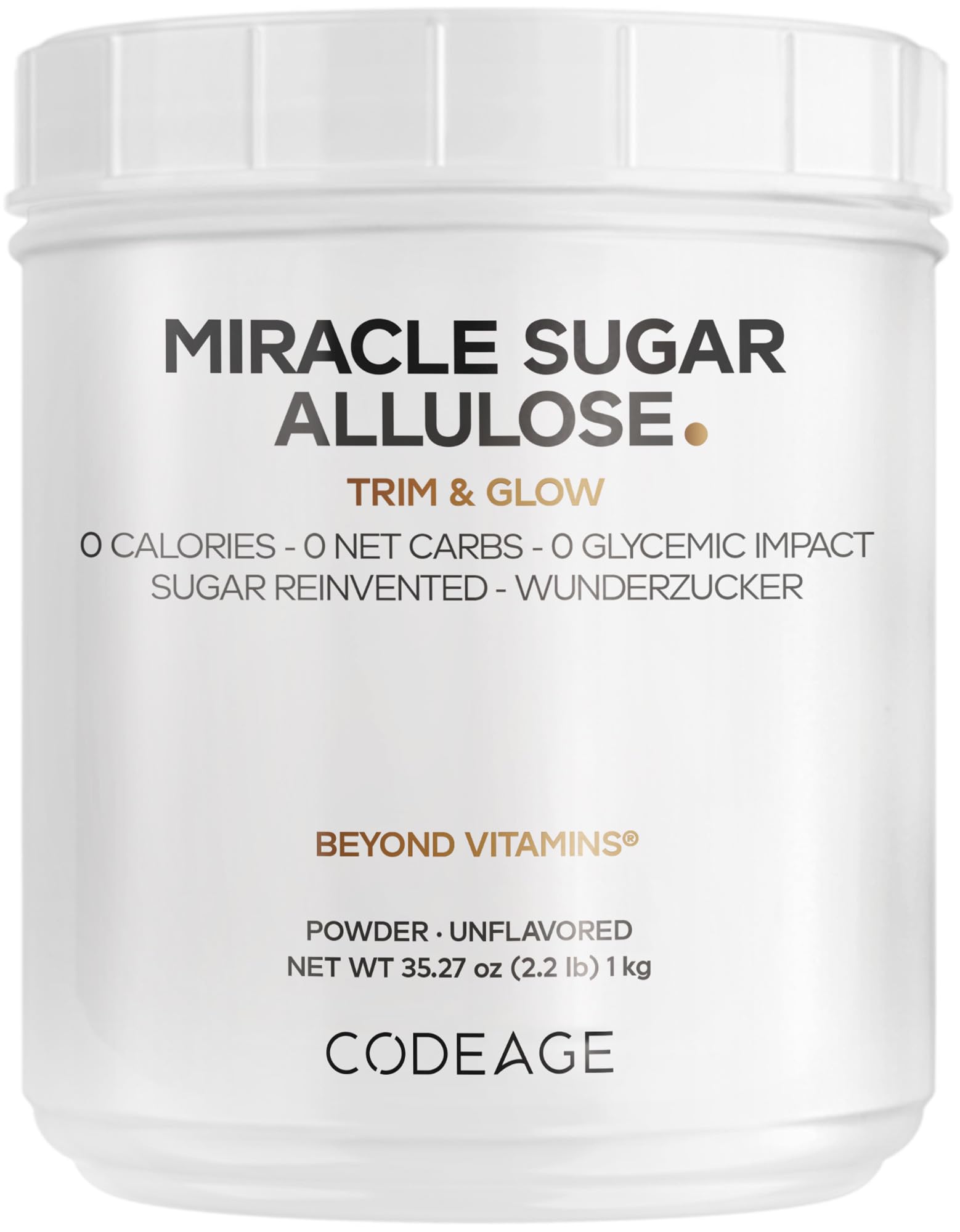 Codeage Miracle Sugar Allulose Powder - All-purpose Zero Calorie Allulose Sweetener, +3 Month Supply - 0 Net-Carbs - Rare Sugar Alternative to Stevia, Aspartame & Liquid - Non-GMO - 35.27 Oz Codeage Au supplements