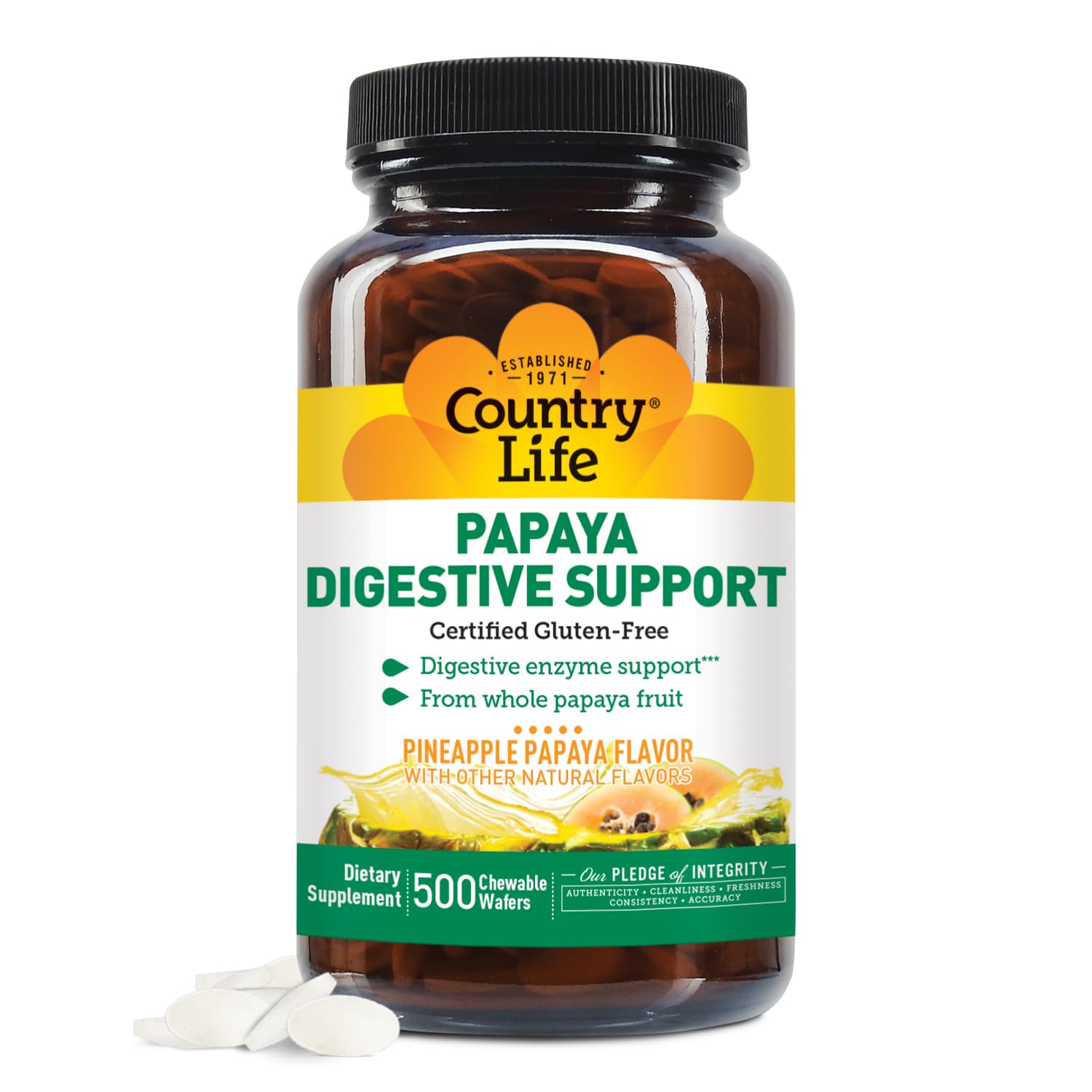 Country Life Chewable Papaya Enzymes for Digestion Support - Natural Pineapple & Papaya Flavor, Assists with Nutrient Absorption