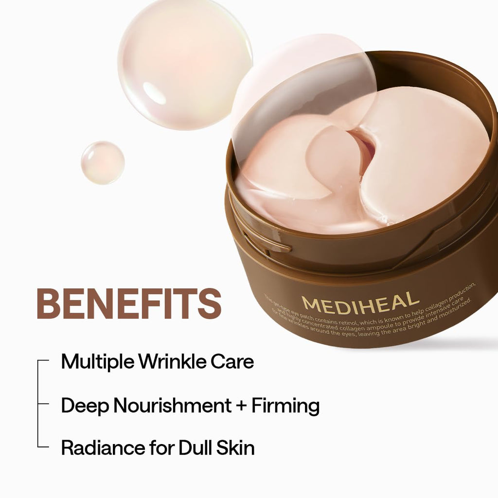 Mediheal Retinol Collagen Under Eye Patches - Korean Hydrogel Eye Pads (60 patches) with 95% Retinol & Collagen