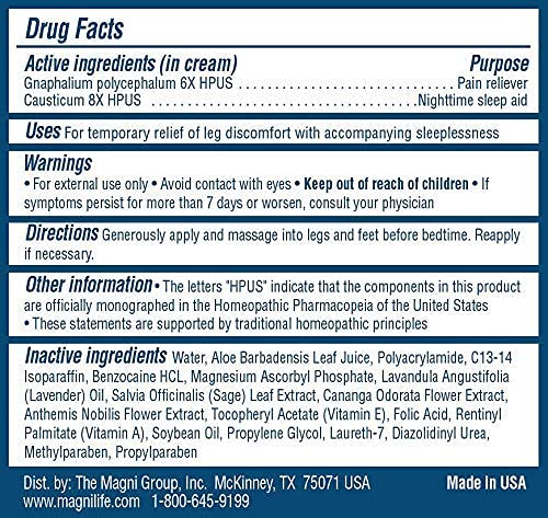 MagniLife Relaxing Leg Cream, Restless Legs, Deep Penetrating Topical for Pain, Naturally Soothe Cramping, Discomfort, and Tossing with Lavender and Magnesium - 4oz MagniLife Au supplements
