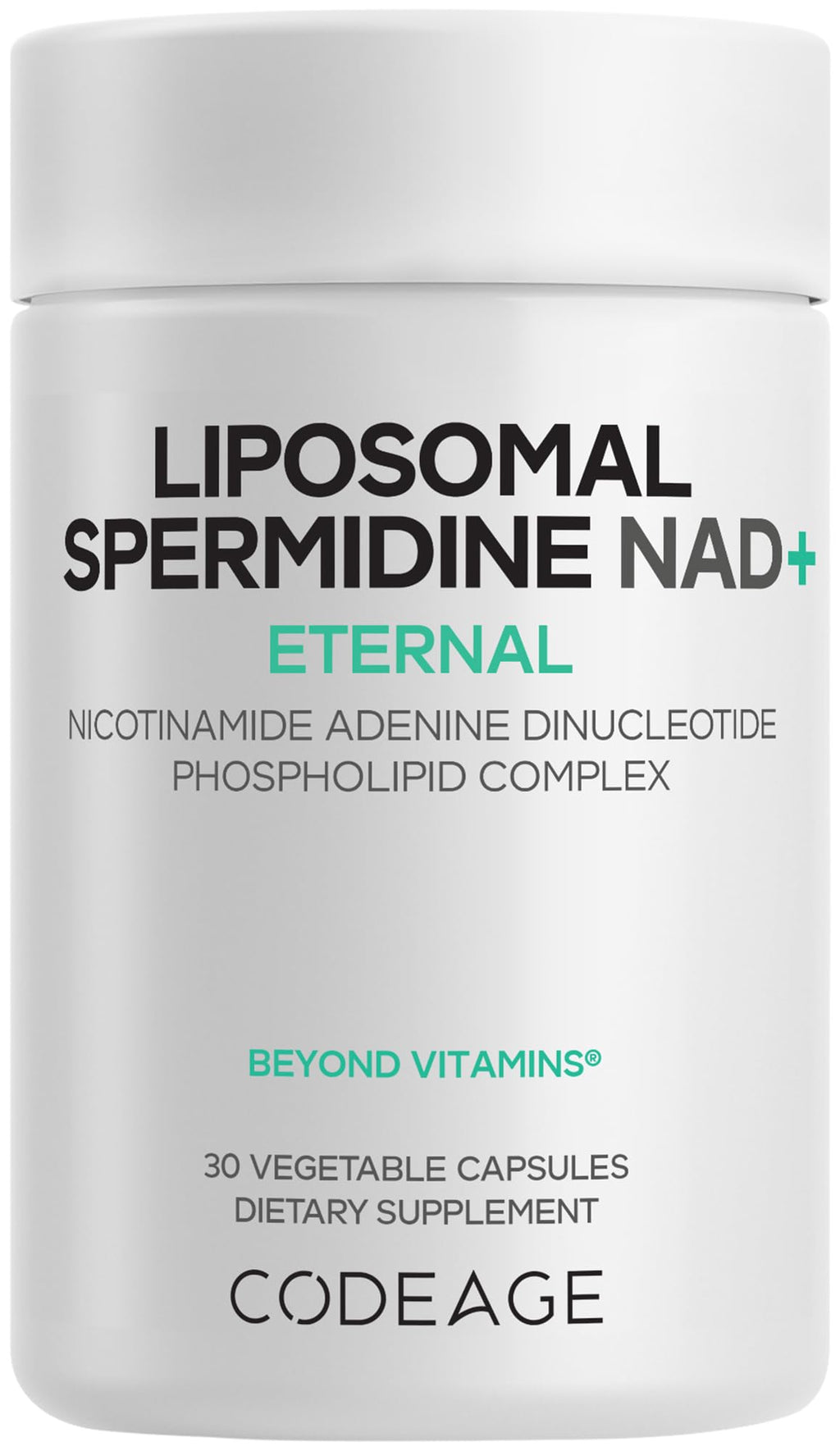 Codeage Liposomal Spermidine NAD+ Spermidine Supplement - 500 Mg NAD+ Vitamin C - Liposomal Delivery - Nicotinamide Adenine Dinucleotide Pills - 1 Capsule Per Serving - Vegan, Non-GMO - 30 Capsules Codeage Au supplements