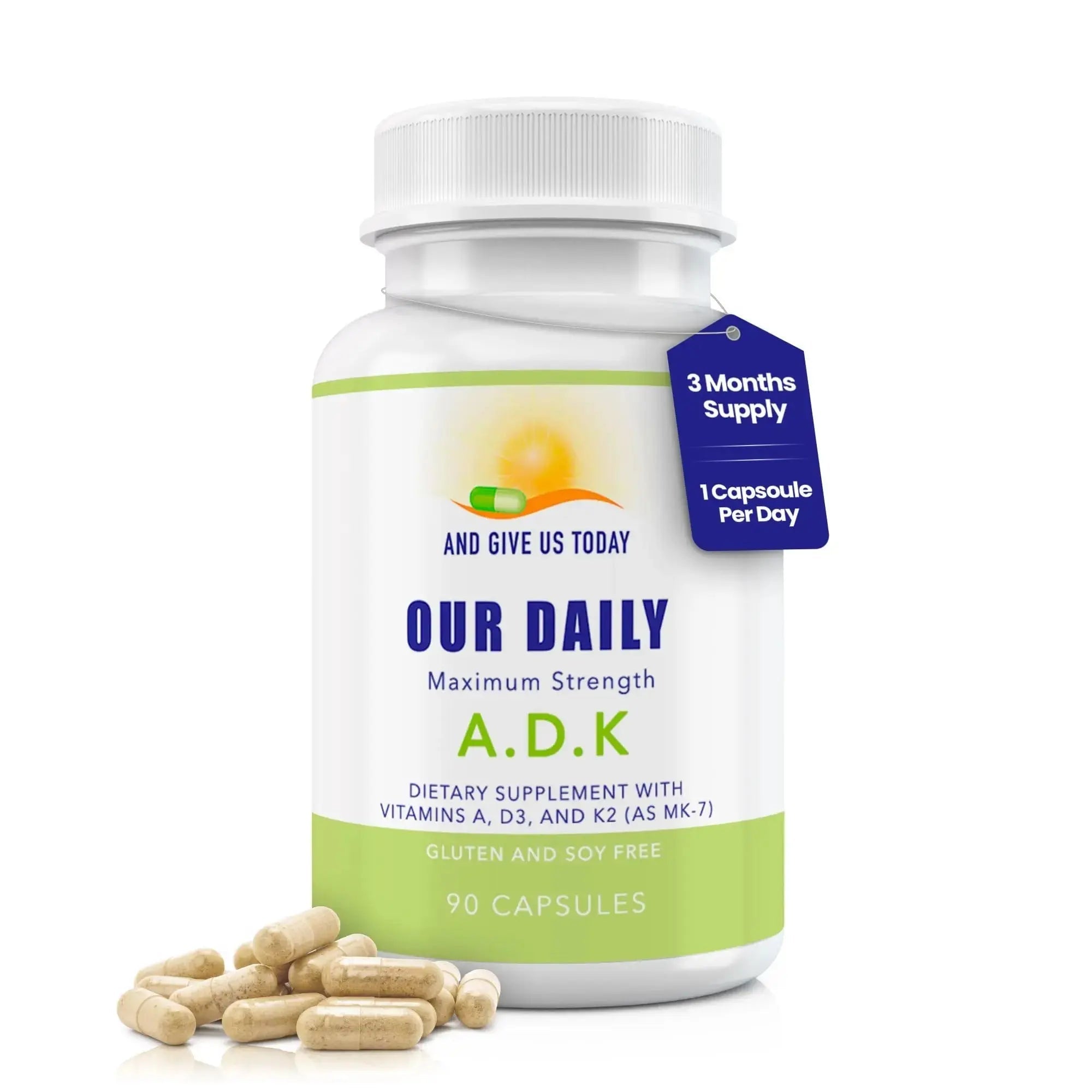 Daily Vites, ADK Vitamin Supplement 5000 IU, 90 Capsules - 3 Months Supply - High Potency Vitamin A, D3 & K2 (MK-7) - Physician Formulated ADK for Bone, Heart AND GIVE US TODAY OUR DAILY Au supplements