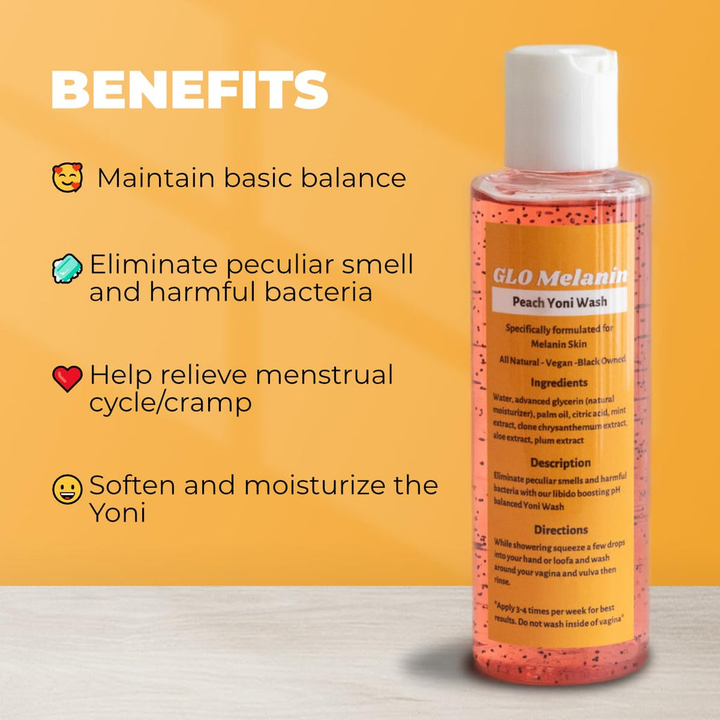 GLO Melanin Peach Yoni Wash with Aloe Vera, All Natural Feminine Wash for Women pH Balance Glo Melanin Au supplements