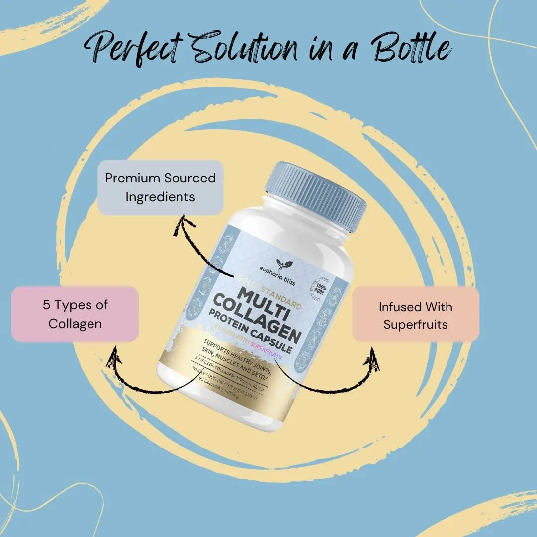 High Strength Multi Collagen 1400MG Tablets with Turmeric & Kelp, Skin, Hair, Nails Euphoria Bliss Au supplements