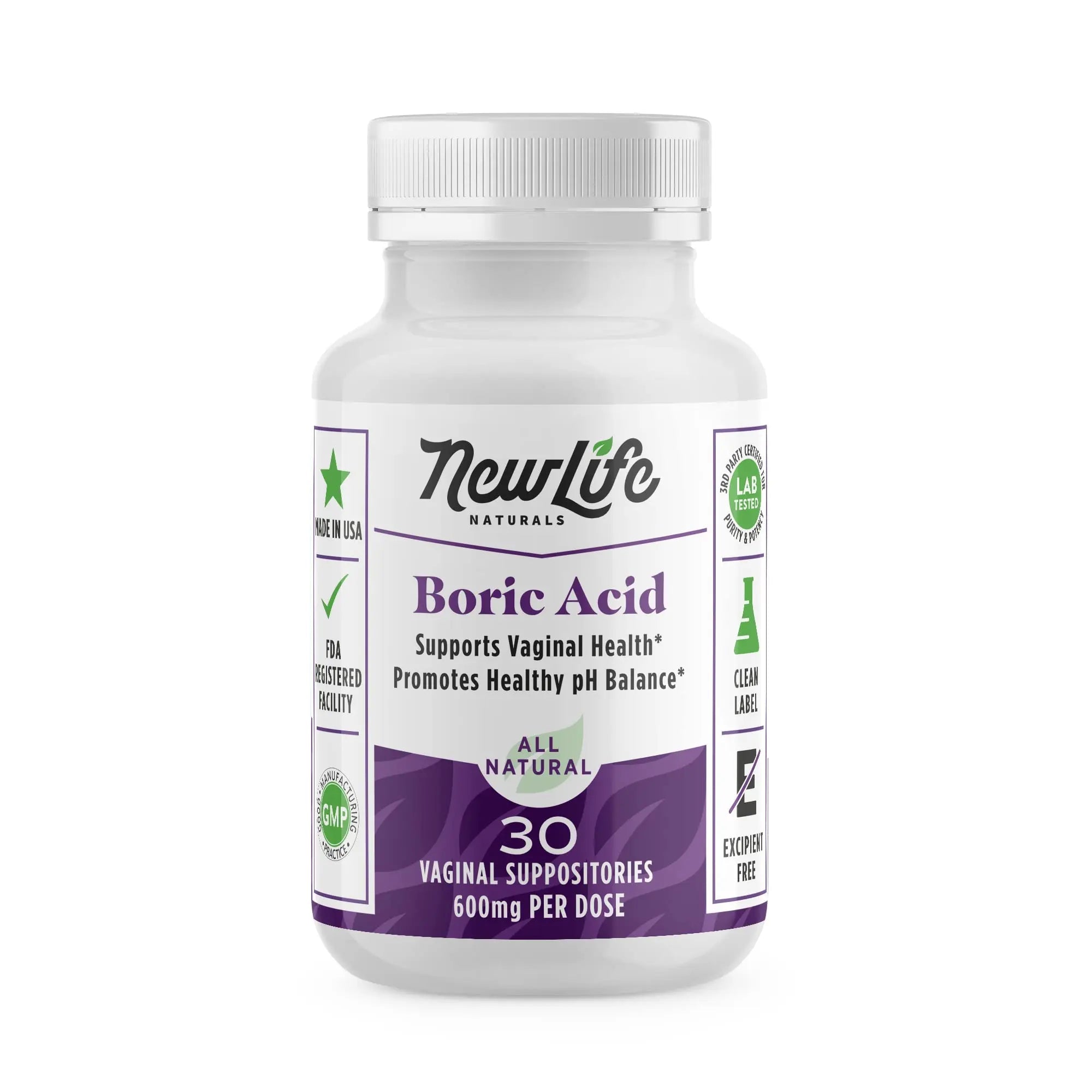 NewLife Naturals - Boric Acid Suppositories for Women pH Balance Pills - 600mg - Feminine Care NewLife Naturals Au supplements