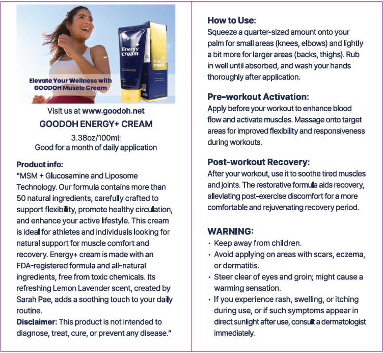 GOODOH Muscle & Joint Relief Cream with MSM (Dimethyl Sulfone), Glucosamine & Chondroitin – Fast Absorbing Cream for Muscle Pain, Joint Stiffness & Recovery – 3.38 oz GOODOH Au supplements