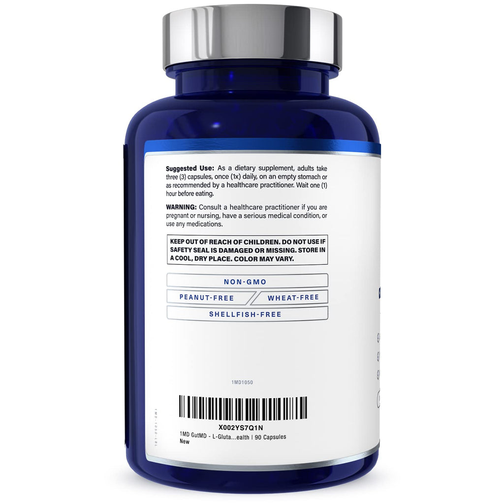 1MD Nutrition GutMD - L-Glutamine Capsules w/Prebiotic for Gut Health - L Glutamine Supplement - Supports Healthy Digestive