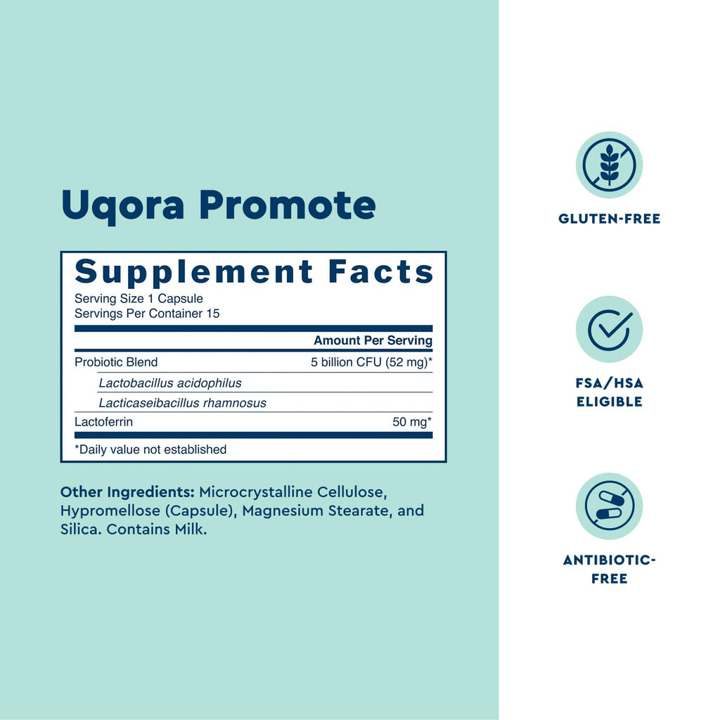 Uqora Promote - Support Vaginal Health* - Probiotic for Women with Lactoferrin, Lactobacillus Acidophilus & Lacticaseibacillus Rhamnosus - Vaginal Probiotics - Gluten-Free - 15 Capsules Uqora Au supplements