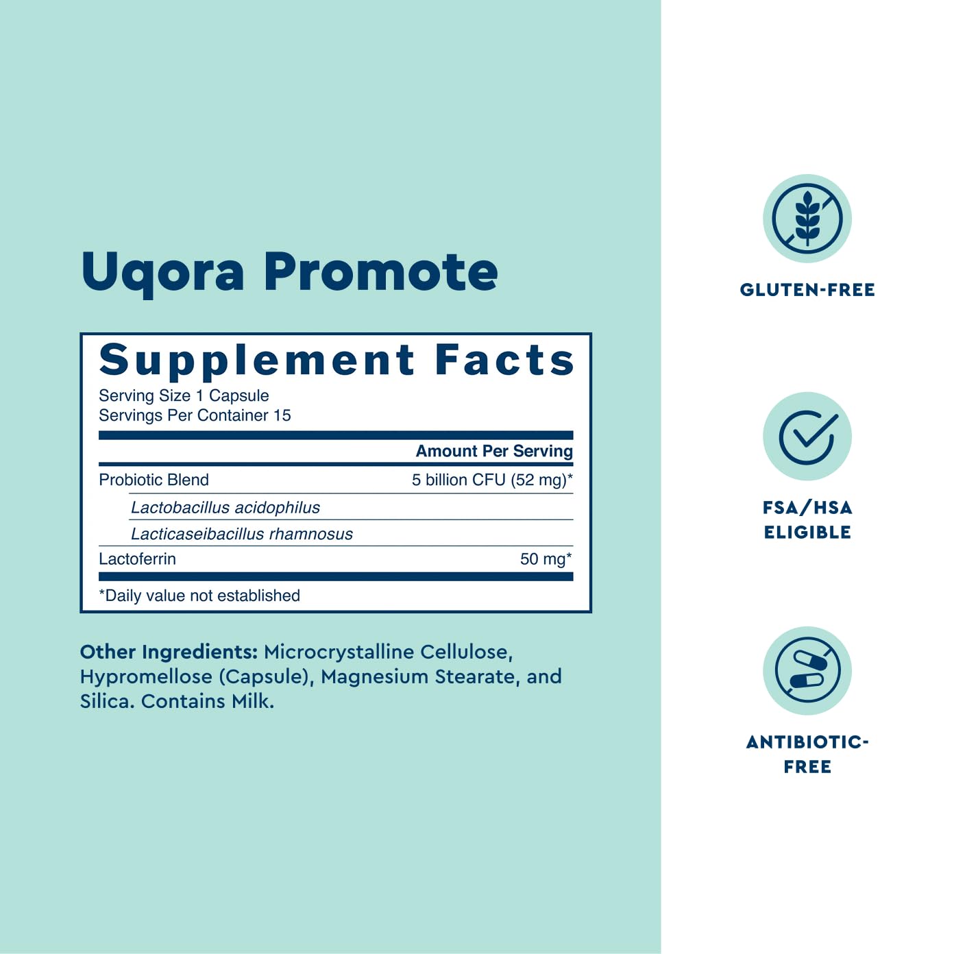 Uqora Promote - Support Vaginal Health* - Probiotic for Women with Lactoferrin, Lactobacillus Acidophilus & Lacticaseibacillus Rhamnosus - Vaginal Probiotics - Gluten-Free - 15 Capsules Uqora Au supplements