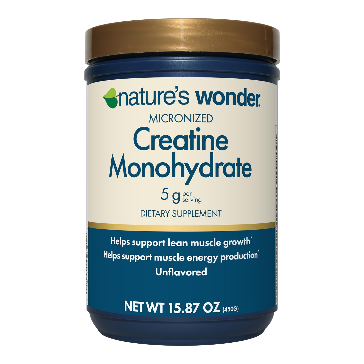 Nature's Wonder Micronized Creatine Monohydrate Powder 5g, Muscle Health, Muscle Energy Production, No Lactose, 5g of Micronized creatine Powder per Serving, 450G, 90 Servings