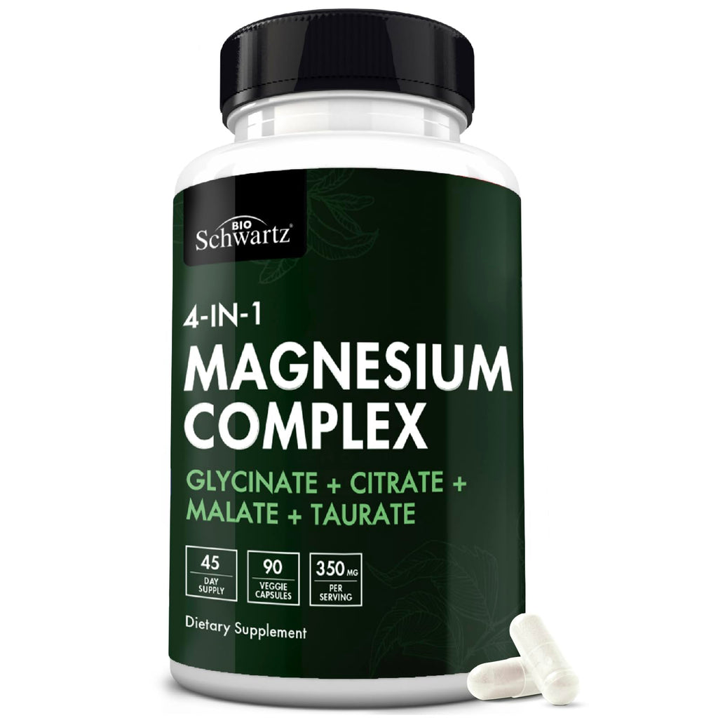 BioSchwartz Magnesium Complex Supplement (90 Capsules) 350mg Magnesium Glycinate Citrate Malate and Taurate Per Serving for Healthy Nerves Muscles Heart Sleep Support (Vegan, Gluten-Free, Non-GMO) BioSchwartz Au supplements