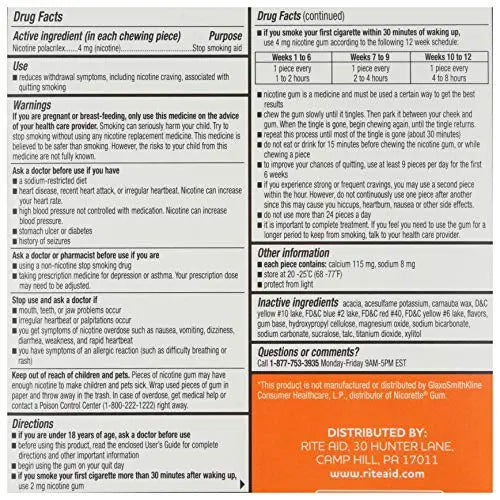Rite Aid Nicotine Gum, 4 mg - 100 Count | Quit Smoking Aid | Nicotine Rite Aid Au supplements