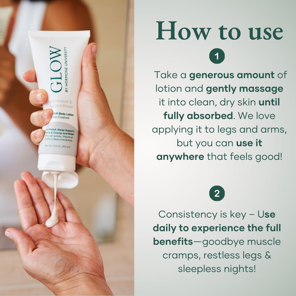 Glow by Hormone University - Magnesium Lotion with Collagen - Magnesium Cream - Bedtime Routine Sleep Lotion - The Highest Concentration of Genuine Zechstein Magnesium Chloride (Pack of 1) Glow Botanica Au supplements