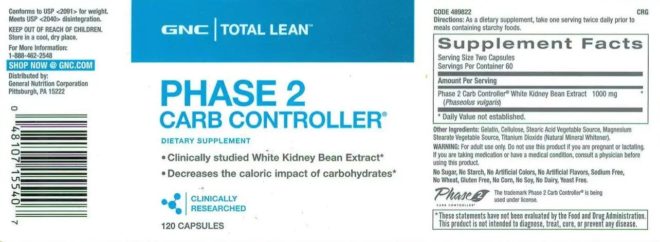 GNC Total Lean Phase 2 Carb Controller | Decreases Calorie Impact from Carbohydrates GNC Au supplements