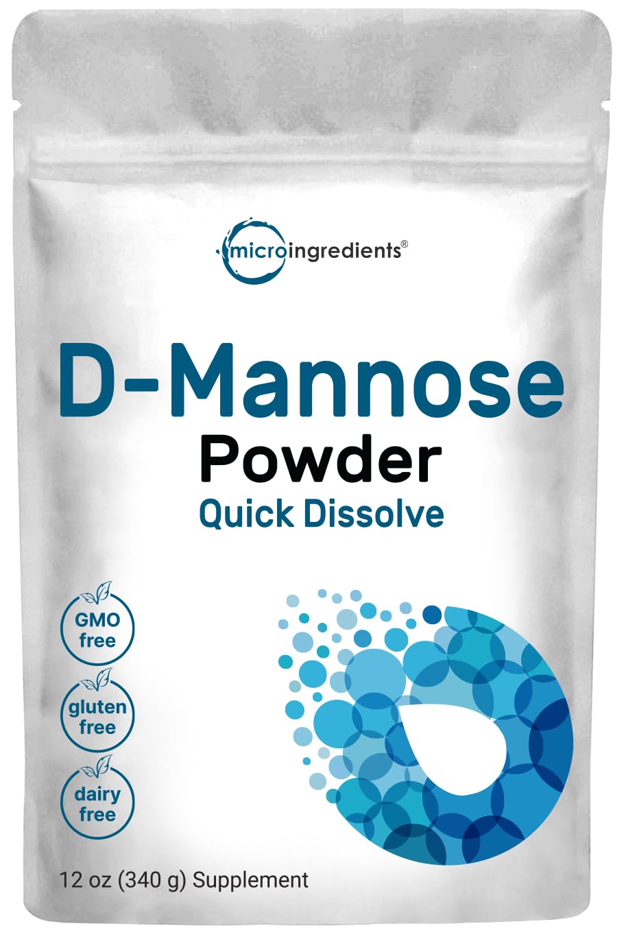 Micro Ingredients D Mannose Powder, Pure Mannose Supplement, Quick Water Soluble, Support Urinary Tract Cleanse & Bladder Health, Premium Mannose