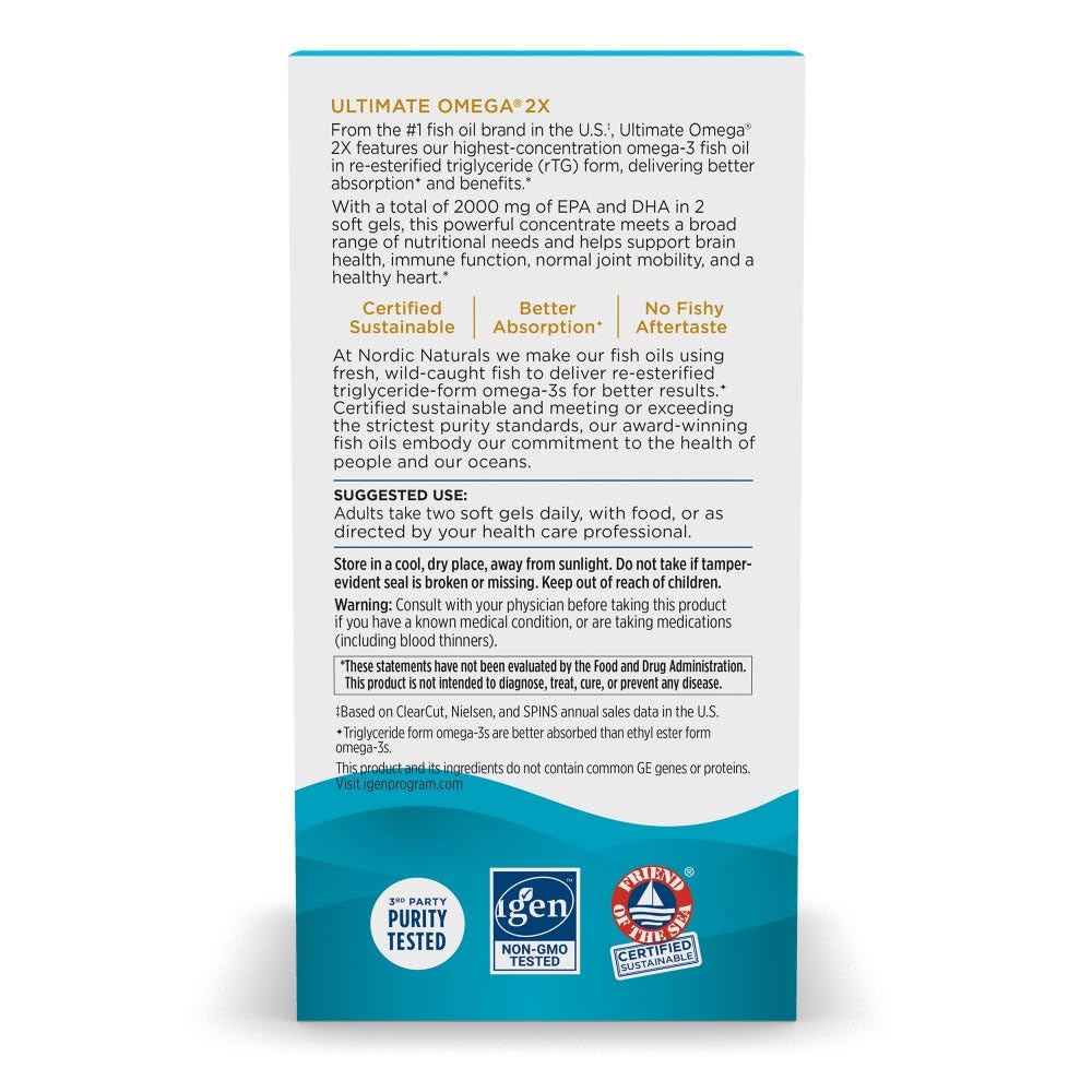 Nordic Naturals Ultimate Omega 2X, Lemon Flavor - 120 Soft Gels - 2150 mg Omega-3 - High-Potency Fish Oil with EPA & DHA - Promotes Brain & Heart Health