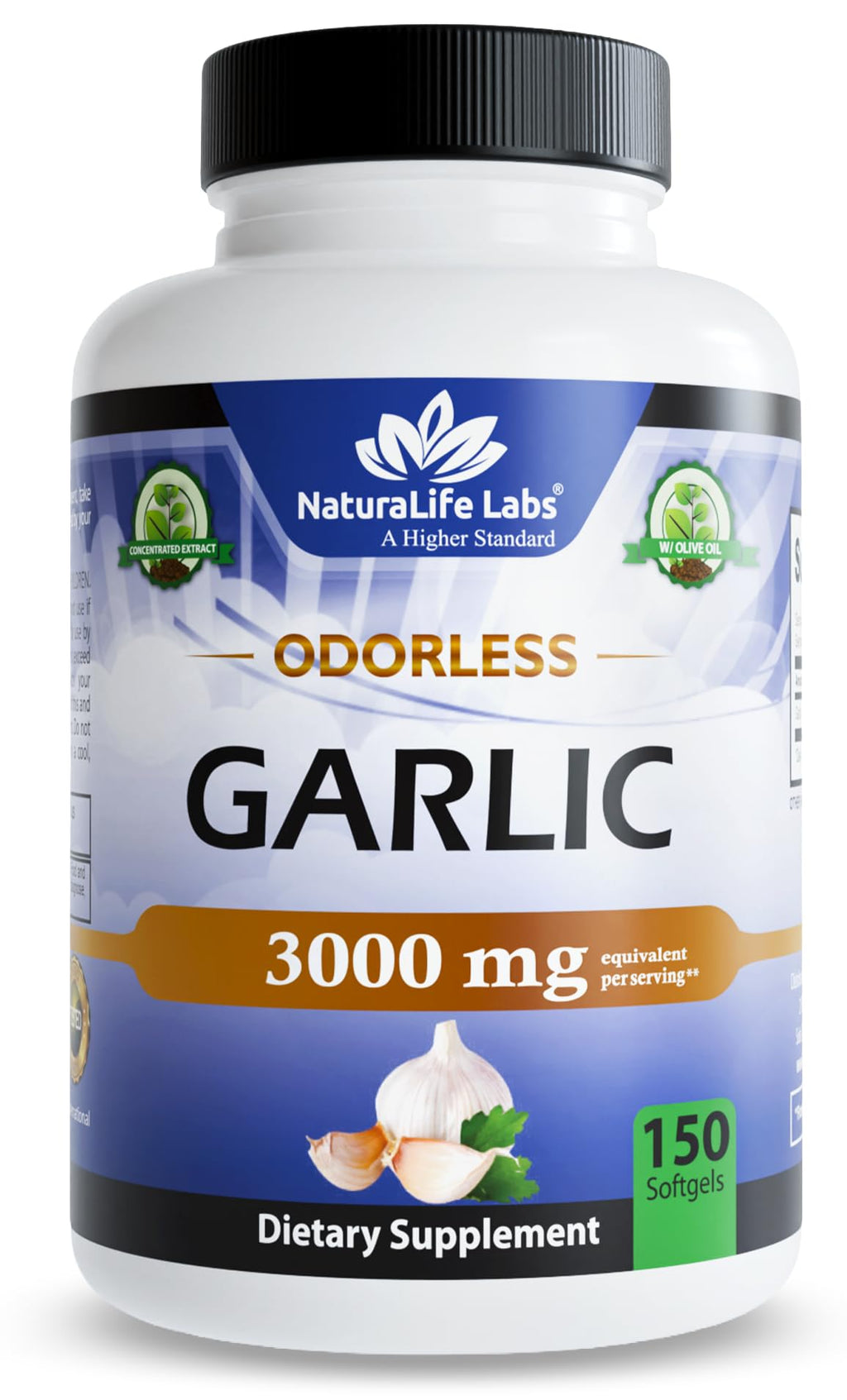 NaturaLife Labs Odorless Garlic Supplement – Garlic (Allium sativum) Extract Softgels – 150 Count – Non-GMO, Gluten-Free