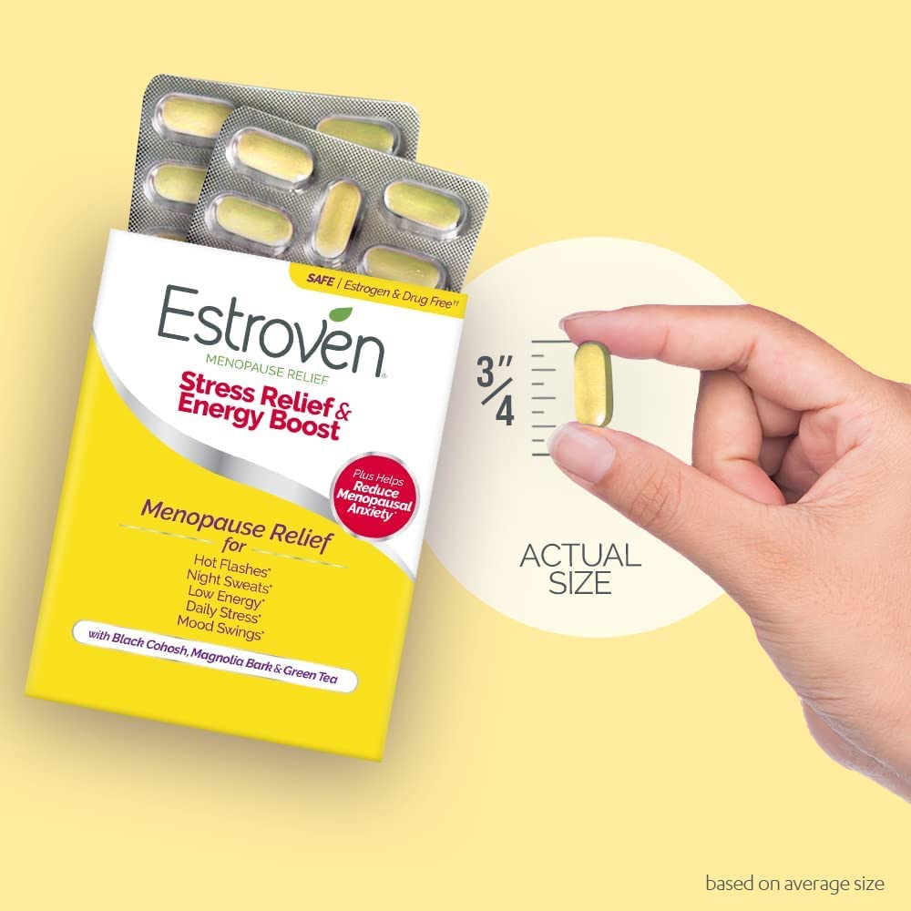 Estroven Stress Relief & Energy Boost for Menopause Relief - 28 Ct. - Clinically Proven Ingredients Provide Stress & Energy Support + Night Sweats & Hot Flash Relief - Drug-Free and Gluten-Free Estroven Au supplements
