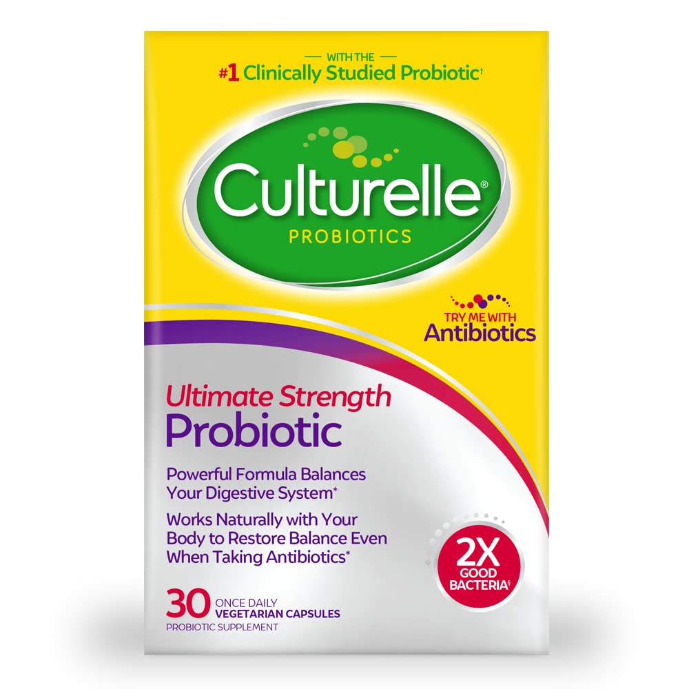 Culturelle Ultimate Strength Probiotic for Men and Women, Most Clinically Studied Probiotic Strain, 20 Billion CFUs, Supports Occasional Diarrhea, Gas & Bloating, Non-GMO, 30 Count Culturelle Au supplements