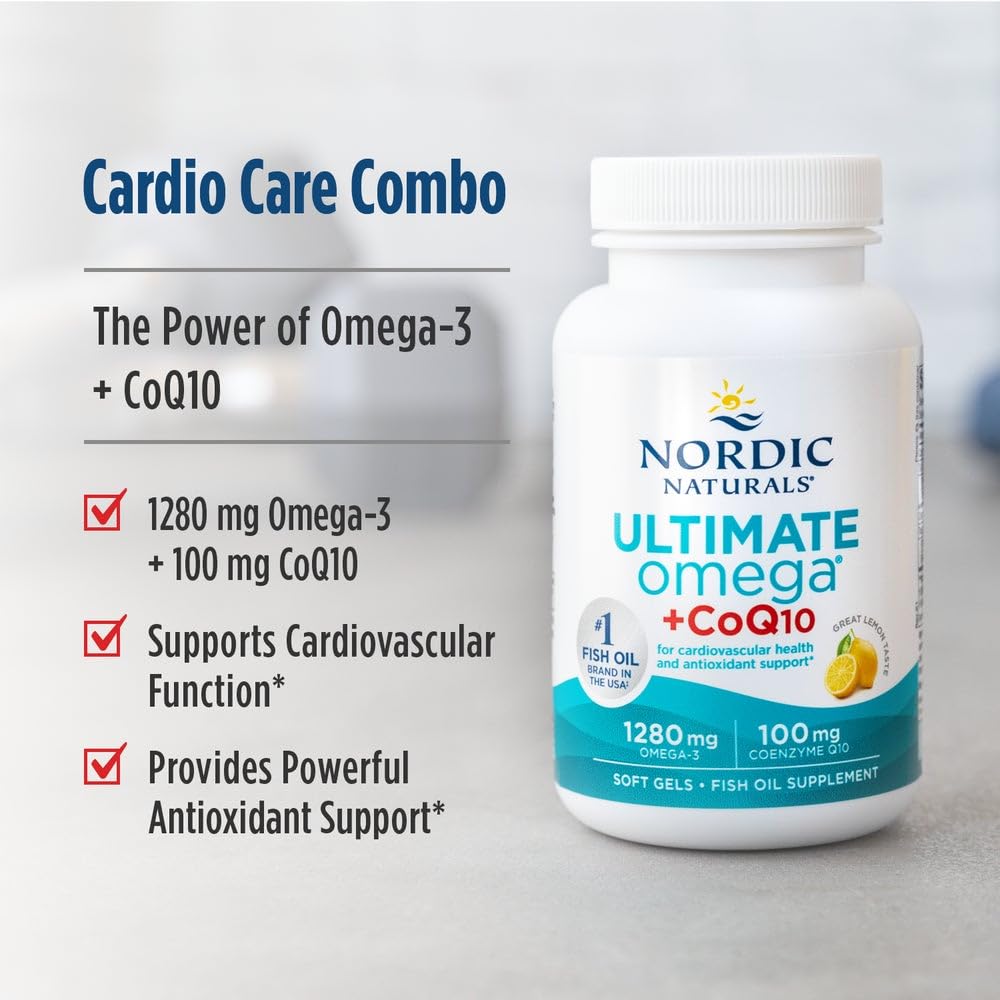 Nordic Naturals Ultimate Omega + CoQ10, Lemon - 120 Soft Gels - 1280 mg Omega-3 + 100 mg CoQ10 - Heart Health, Cellular Energy, Antioxidant Support - Non-GMO - 60 Servings Nordic Naturals Au supplements