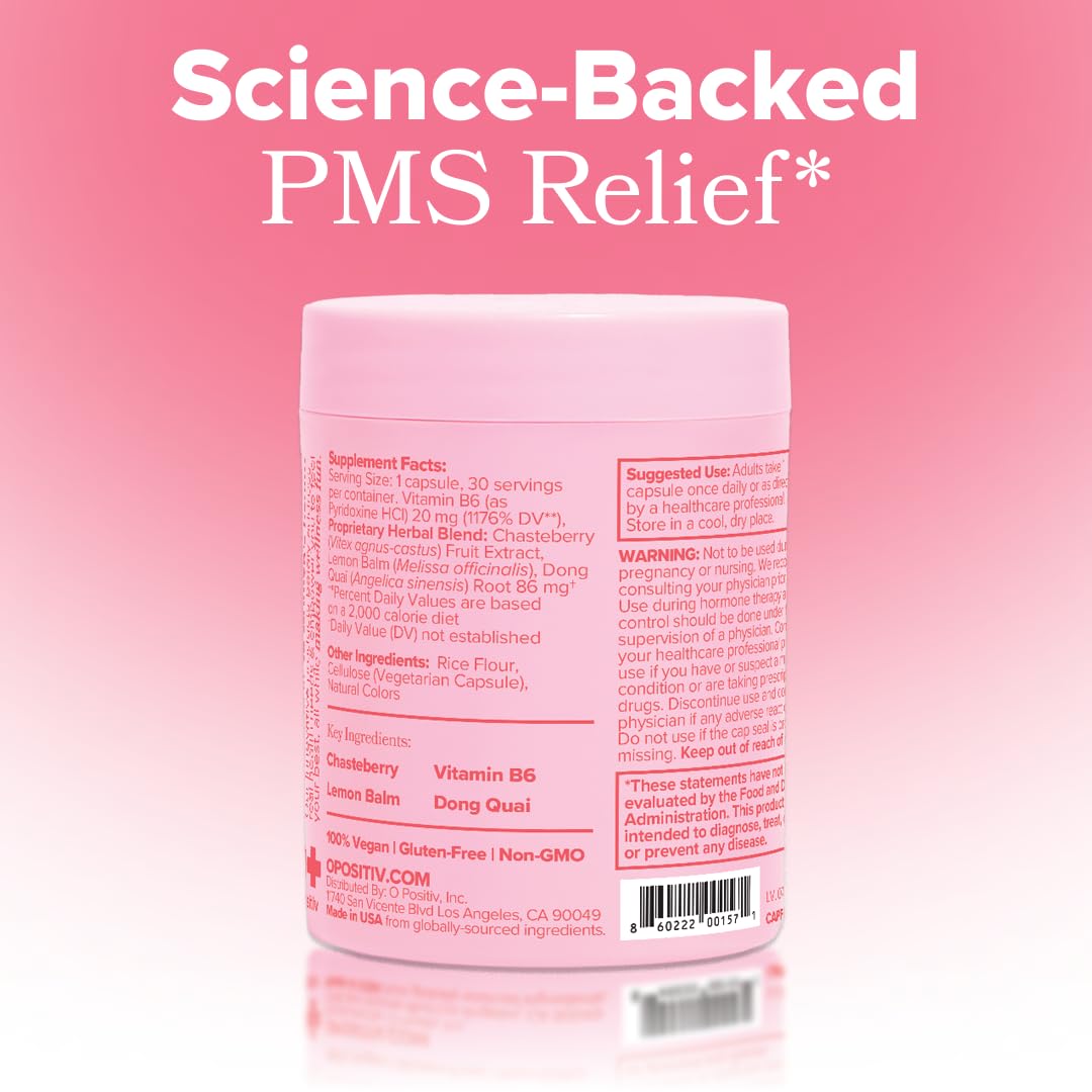 O Positiv FLO PMS Vitamins for Women, 30 Servings (Pack of 1) - Proactive PMS Relief - Targets Hormonal Breakouts, Bloating, Cramps