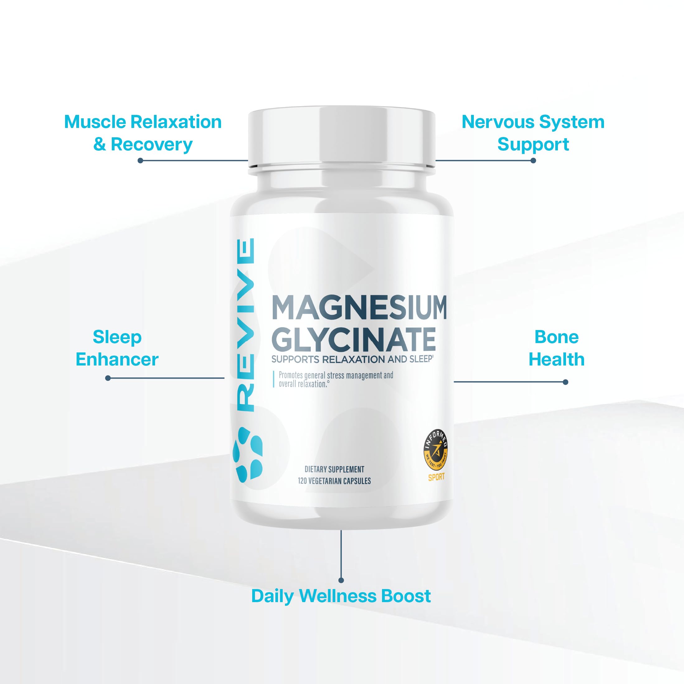 Revive MD Pure Magnesium Glycinate 200mg – High Absorption Supplement for Relaxation, Stress Relief, Sleep & Memory Support – Promotes Strong Bones
