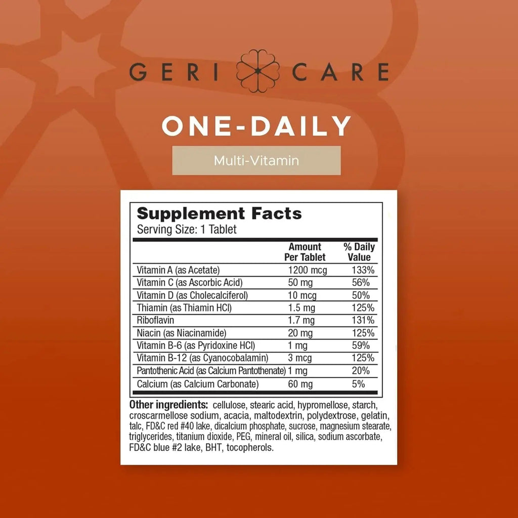 GeriCare One-Daily Multi-Vitamin Tablet, 100 Count Adult Multivitamin Supplement | Easy-to-Take Dietary Supplement with Vitamins A, C, D3, B, Calcium GeriCare Au supplements