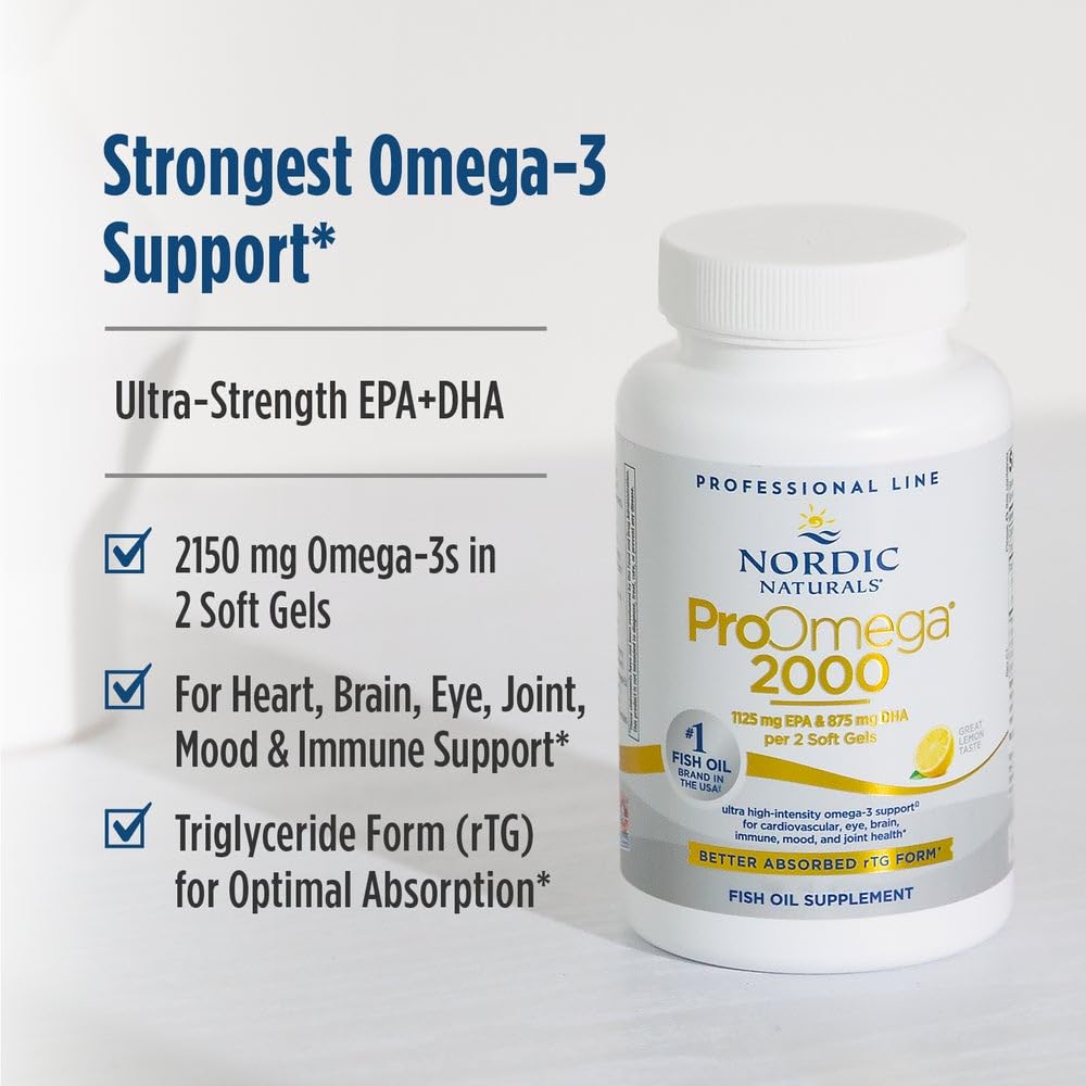 Nordic Naturals ProOmega 2000, Lemon Flavor - 120 Soft Gels - 2150 mg Omega-3 - Ultra High-Potency Fish Oil - EPA & DHA - Promotes Brain, Eye, Heart, & Immune Health - Non-GMO - 60 Servings Nordic Naturals Au supplements