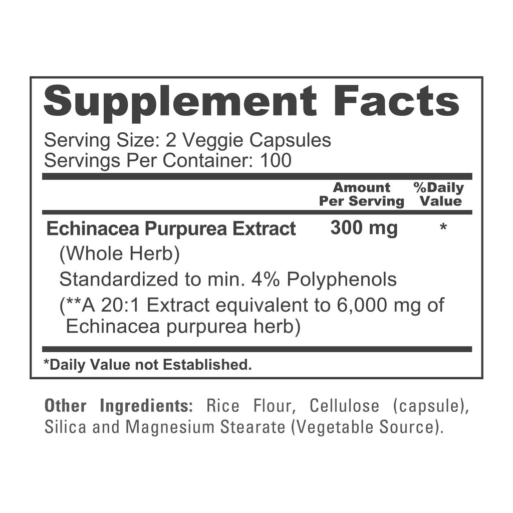 NusaPure Echinacea 20:1 Extract, 300 mg Equivalent to 6,000mg 200 Veggie Caps, Vegan, Non-GMO, Gluten Free Supplement NusaPure Au supplements