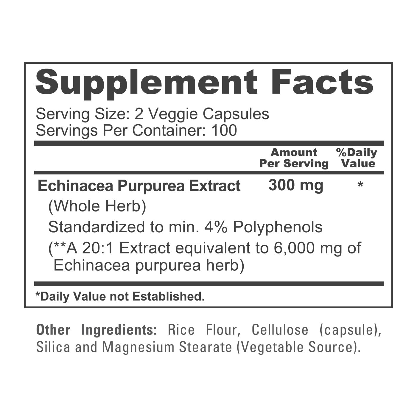 NusaPure Echinacea 20:1 Extract, 300 mg Equivalent to 6,000mg 200 Veggie Caps, Vegan, Non-GMO, Gluten Free Supplement NusaPure Au supplements