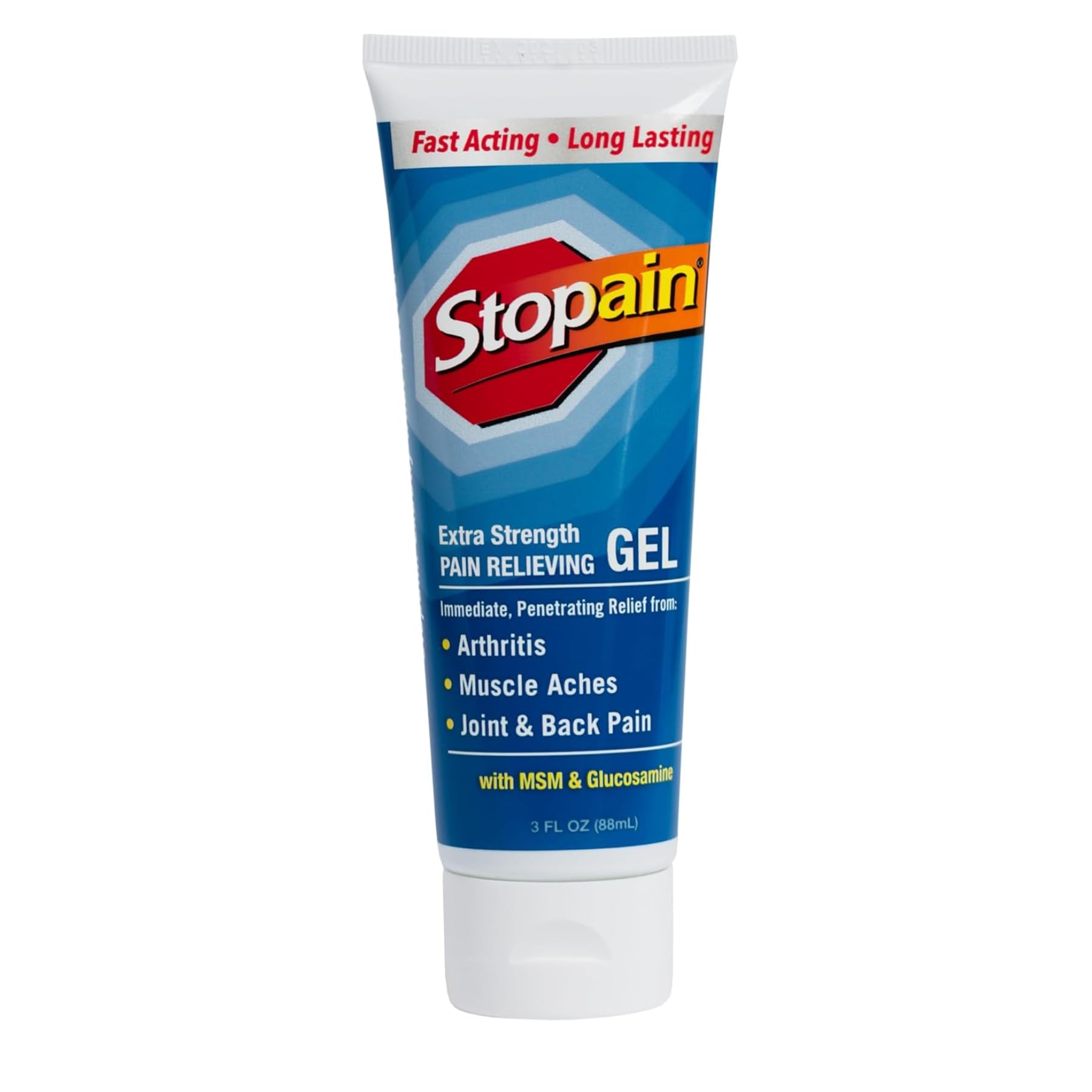 Stopain Pain Relief Gel 3oz USA Made, Max Strength Fast Acting with MSM, Glucosamine, Menthol for Arthritis, Lower Back Sciatica, Knee, Neck, HSA FSA Approved Topical Analgesic Products Stopain Au supplements