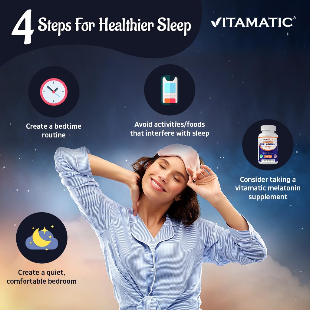 Vitamatic Melatonin 20mg for Sleep Support | Vegetarian, Non-GMO, Gluten Free | HIGH Potency 20 MG | Natural Berry Flavor 120