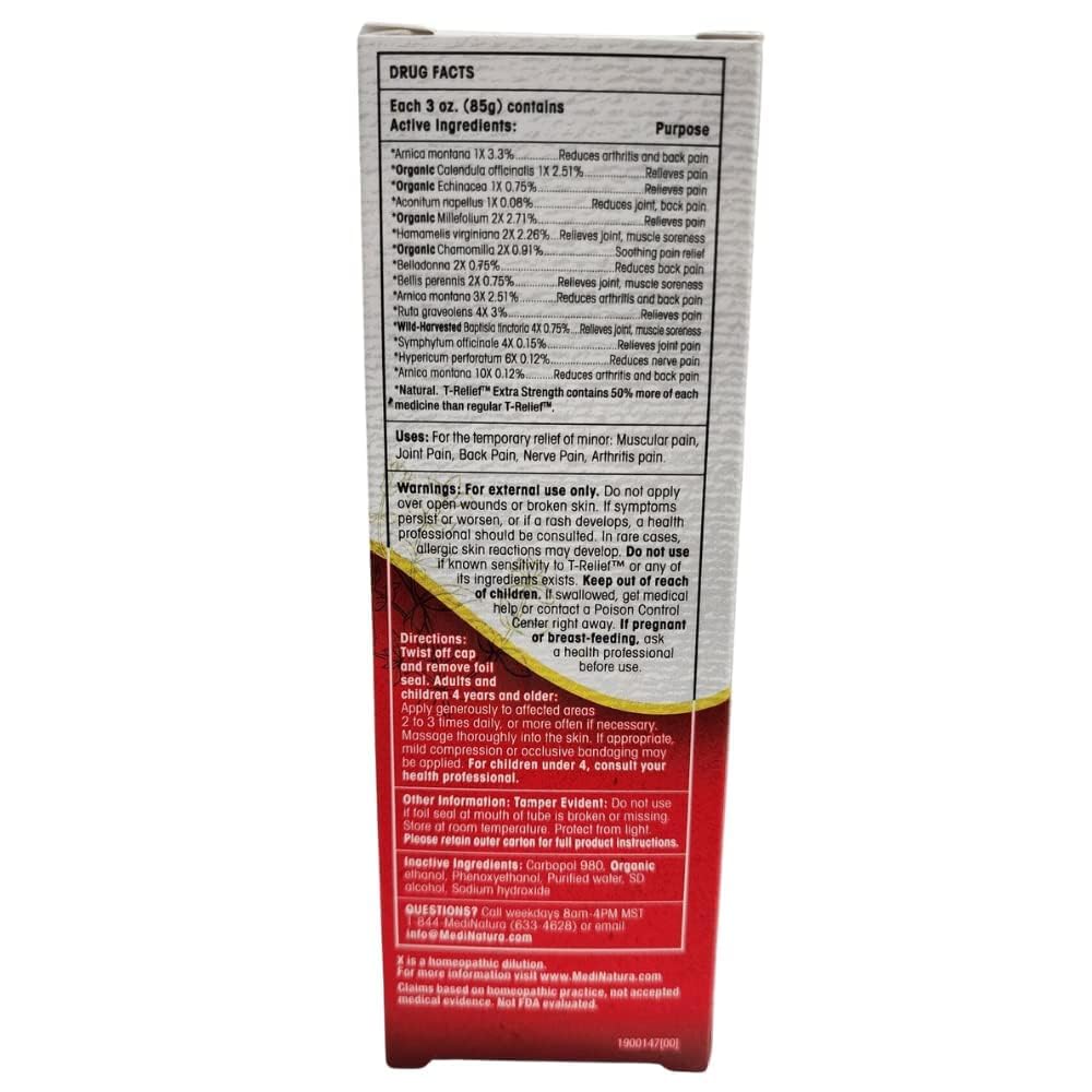 MediNatura T-Relief Extra Strength Gel Arnica +12 Natural Relieving Actives for Back Pain Joint Soreness Muscle Aches & Stiffness Whole Body Fast Acting Relief for Women & Men - 3 oz MediNatura Au supplements