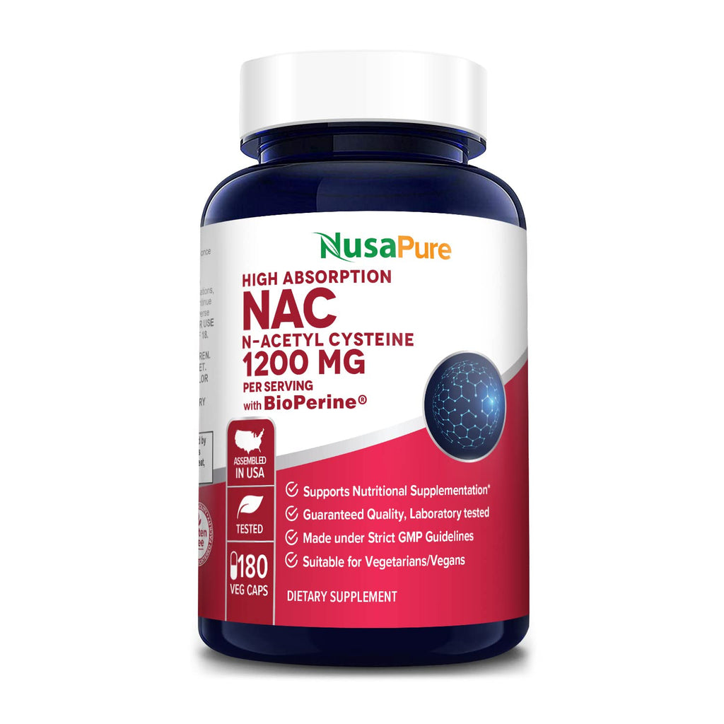 NusaPure N-Acetyl Cysteine (NAC) 1200mg 180 Veggie Caps (Vegetarian, Non-GMO, Gluten Free) Bioperine NusaPure Au supplements